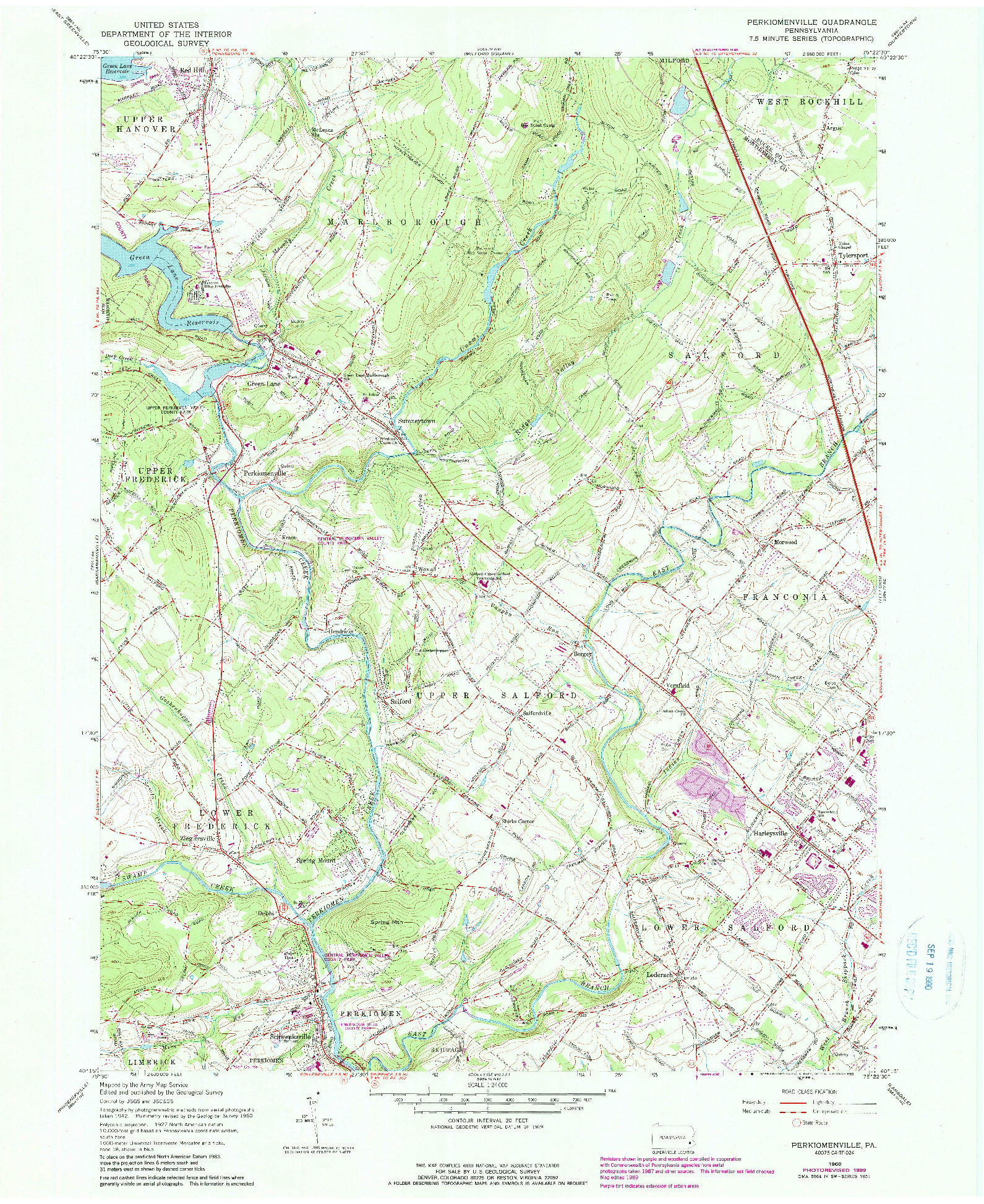 USGS 1:24000-SCALE QUADRANGLE FOR PERKIOMENVILLE, PA 1960