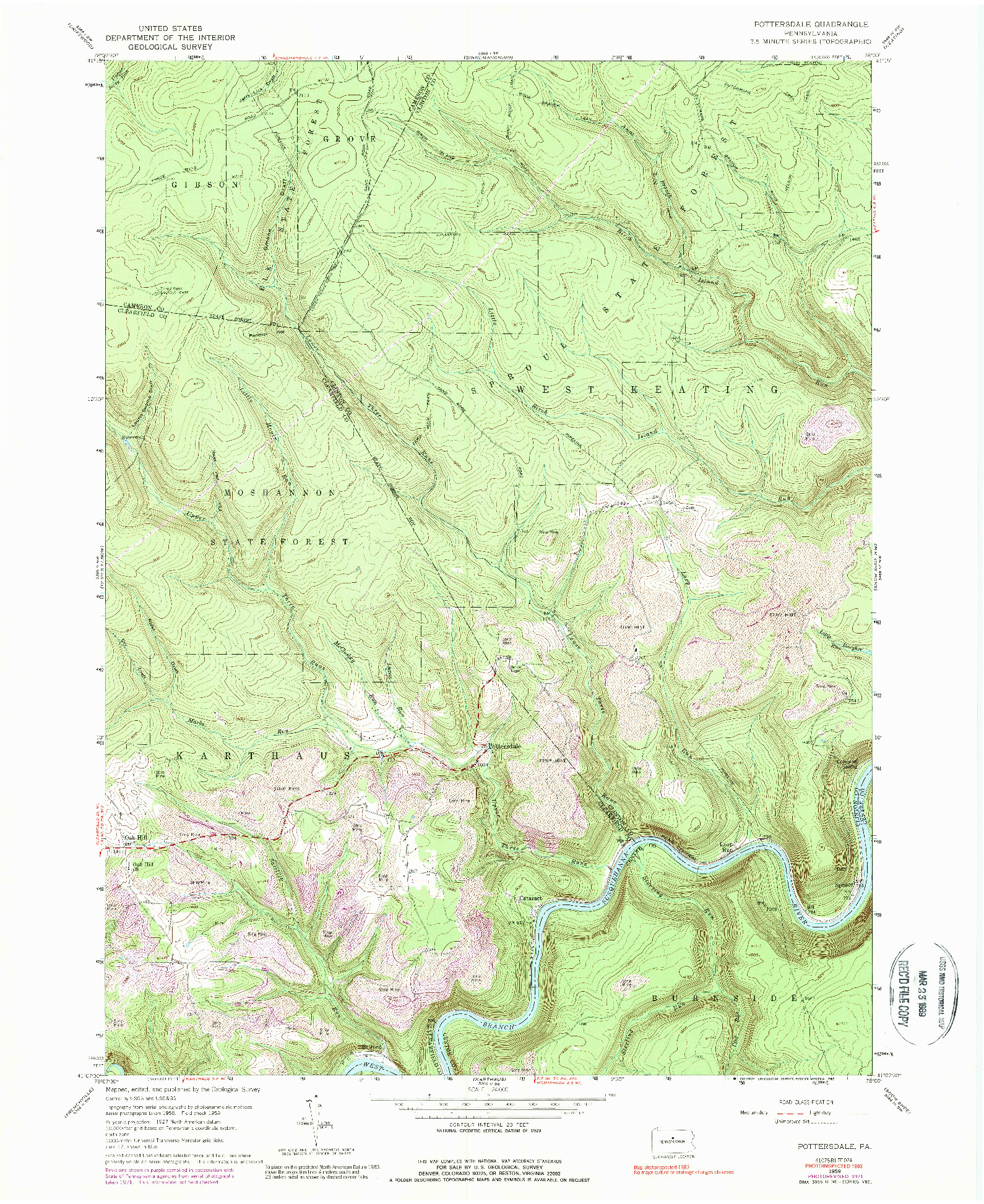 USGS 1:24000-SCALE QUADRANGLE FOR POTTERSDALE, PA 1959