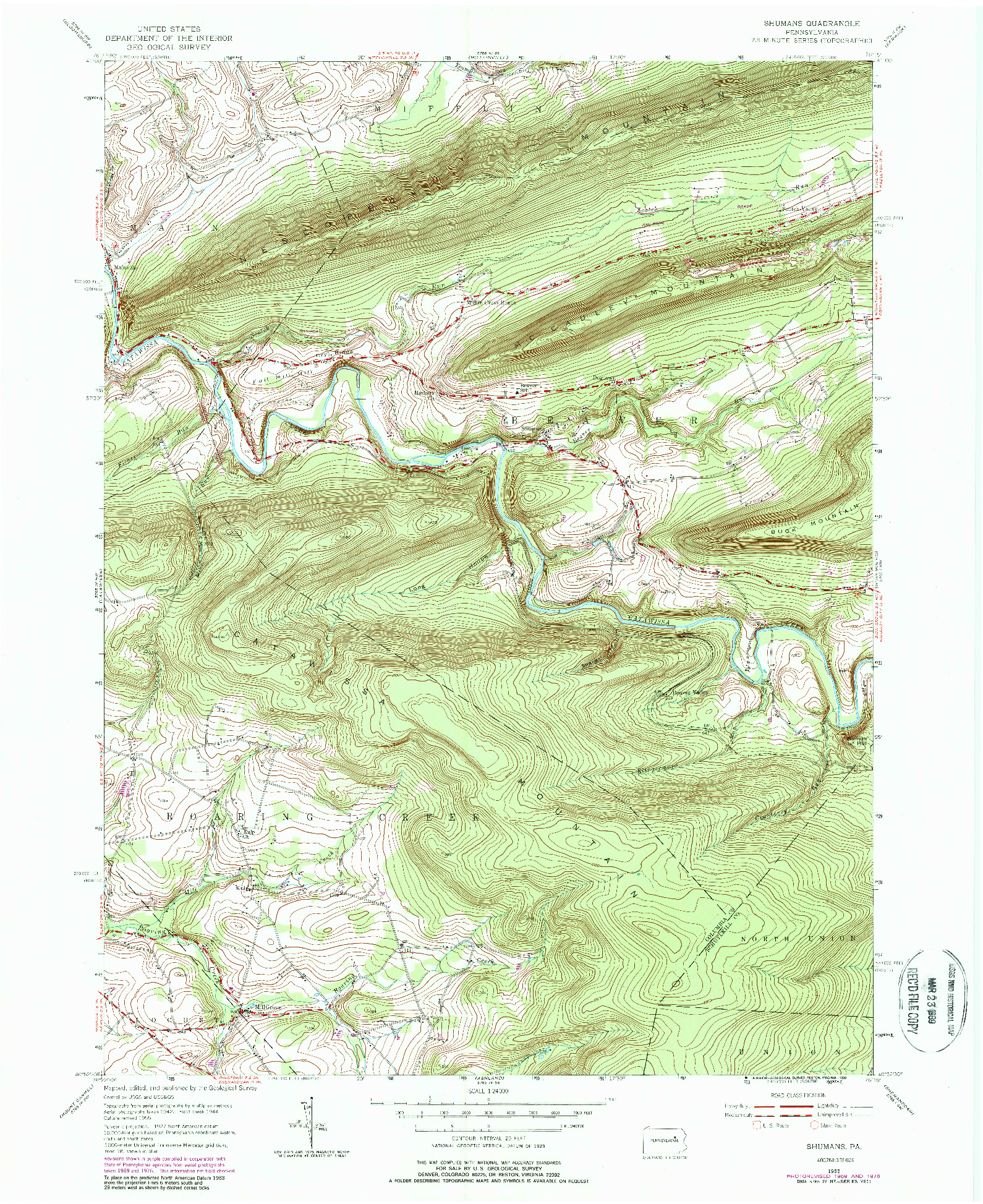 USGS 1:24000-SCALE QUADRANGLE FOR SHUMANS, PA 1955