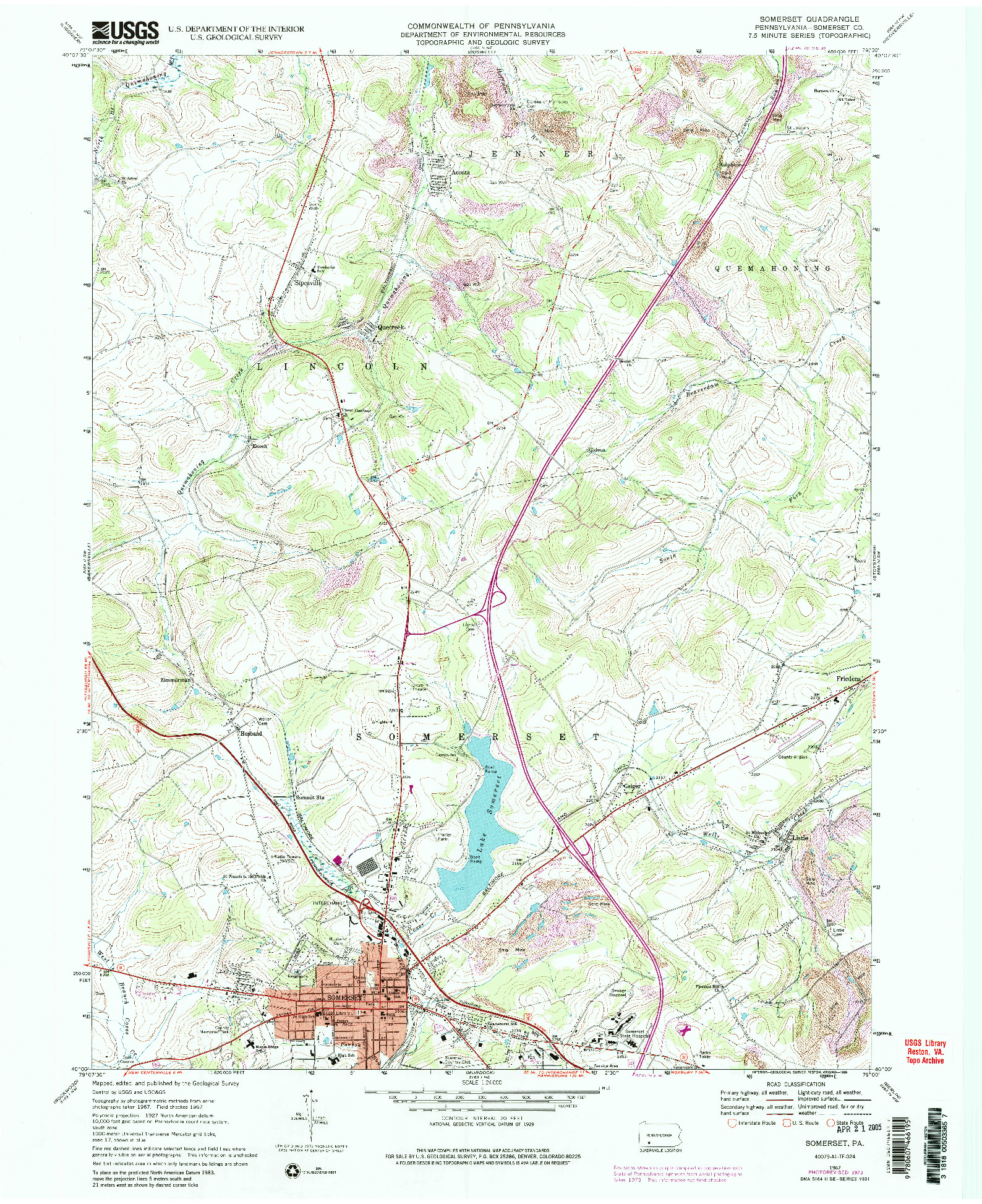 USGS 1:24000-SCALE QUADRANGLE FOR SOMERSET, PA 1967