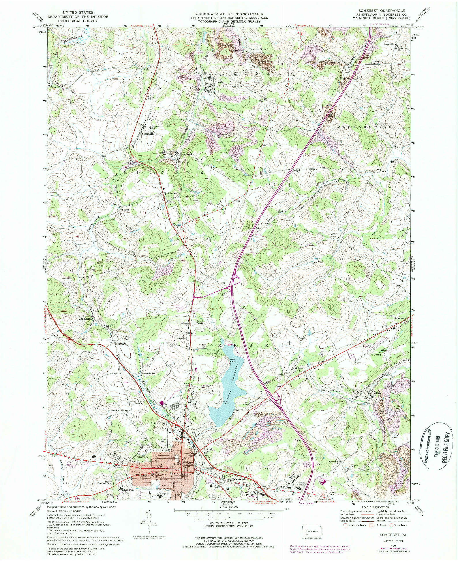 USGS 1:24000-SCALE QUADRANGLE FOR SOMERSET, PA 1967