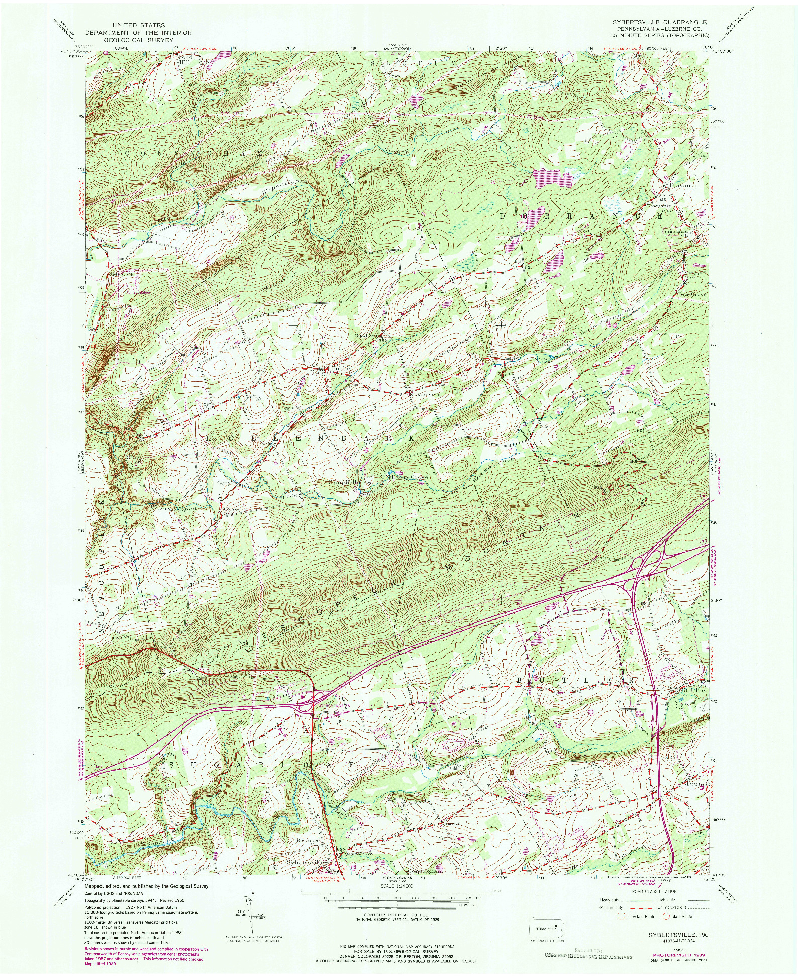 USGS 1:24000-SCALE QUADRANGLE FOR SYBERTSVILLE, PA 1955