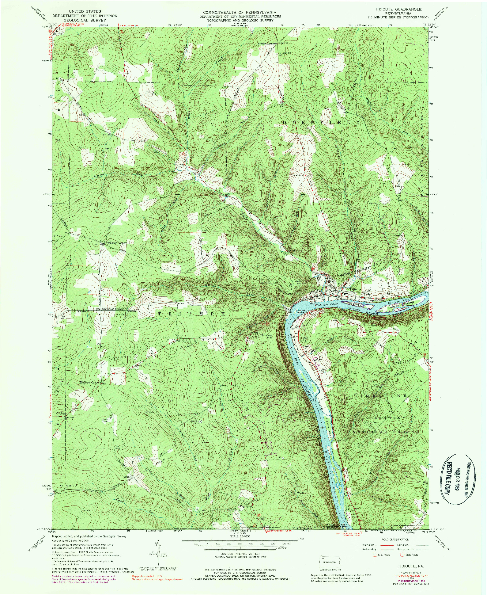 USGS 1:24000-SCALE QUADRANGLE FOR TIDIOUTE, PA 1966