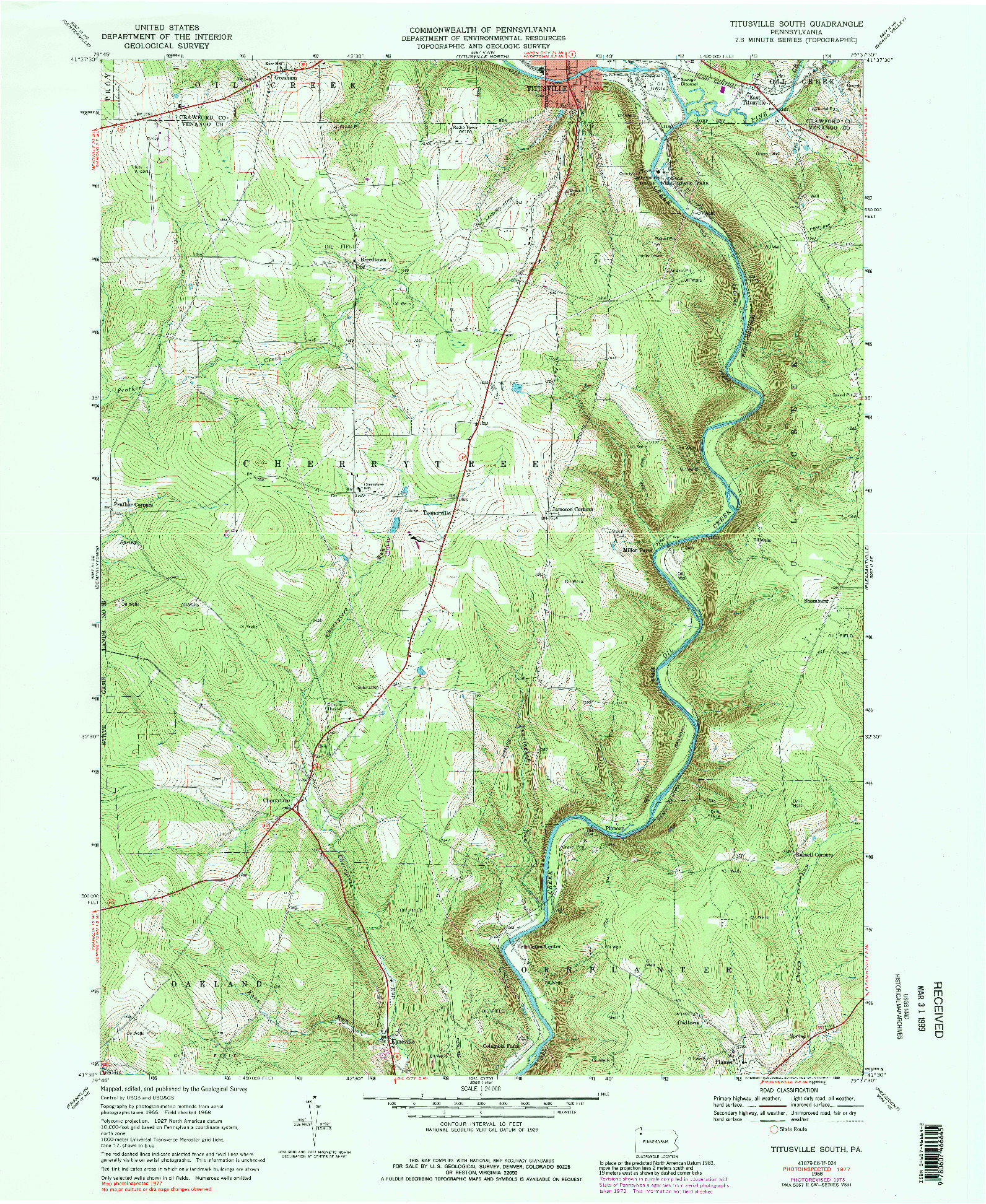 USGS 1:24000-SCALE QUADRANGLE FOR TITUSVILLE SOUTH, PA 1968
