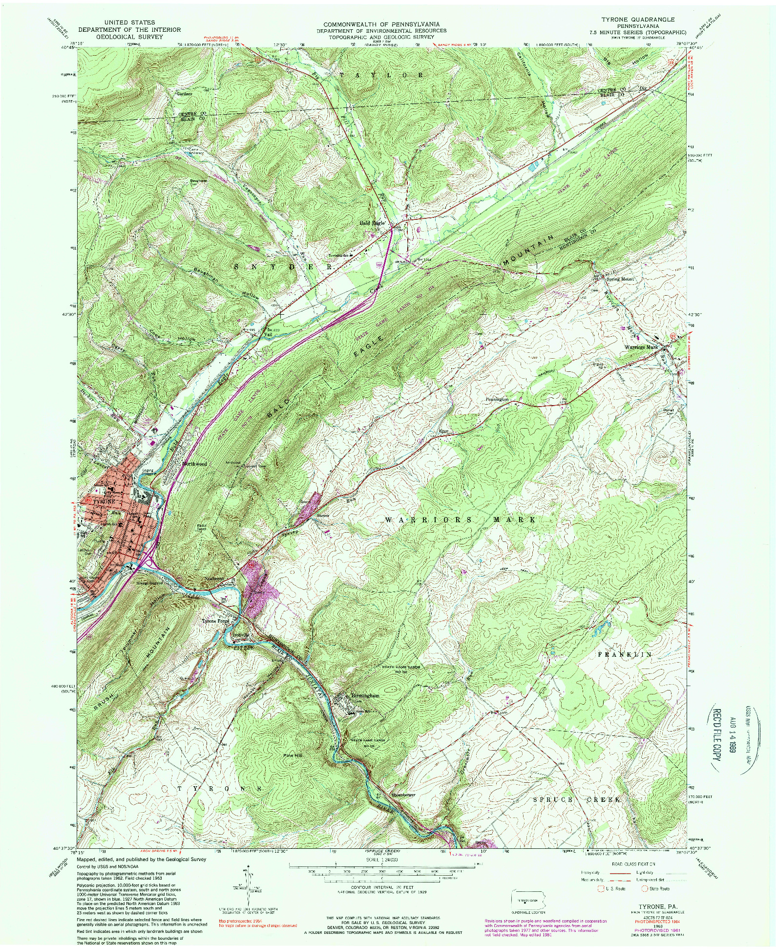 USGS 1:24000-SCALE QUADRANGLE FOR TYRONE, PA 1963