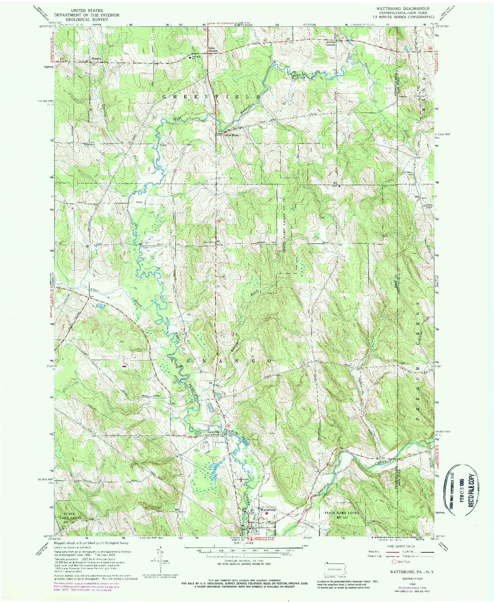 USGS 1:24000-SCALE QUADRANGLE FOR WATTSBURG, PA 1960