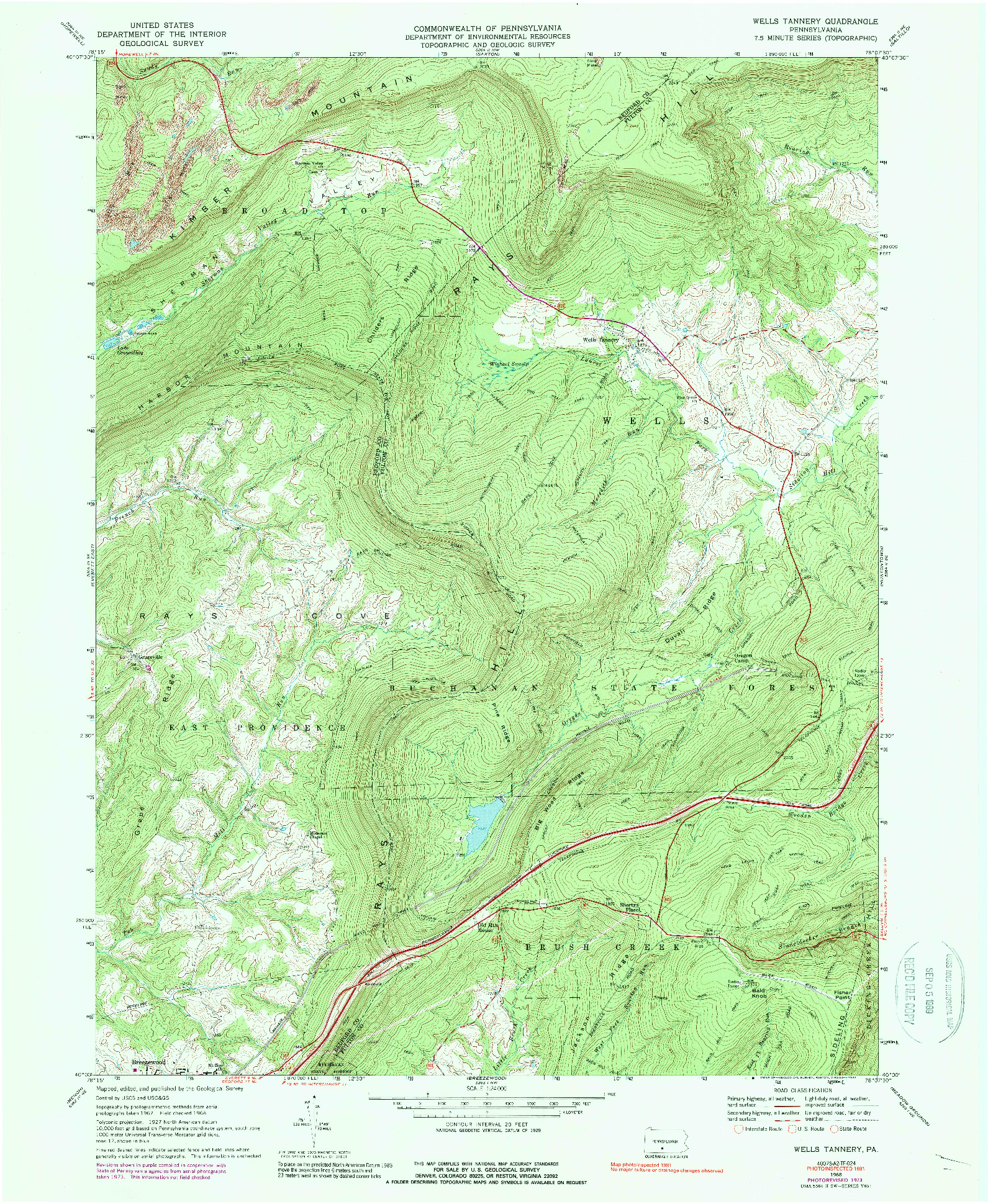 USGS 1:24000-SCALE QUADRANGLE FOR WELLS TANNERY, PA 1968