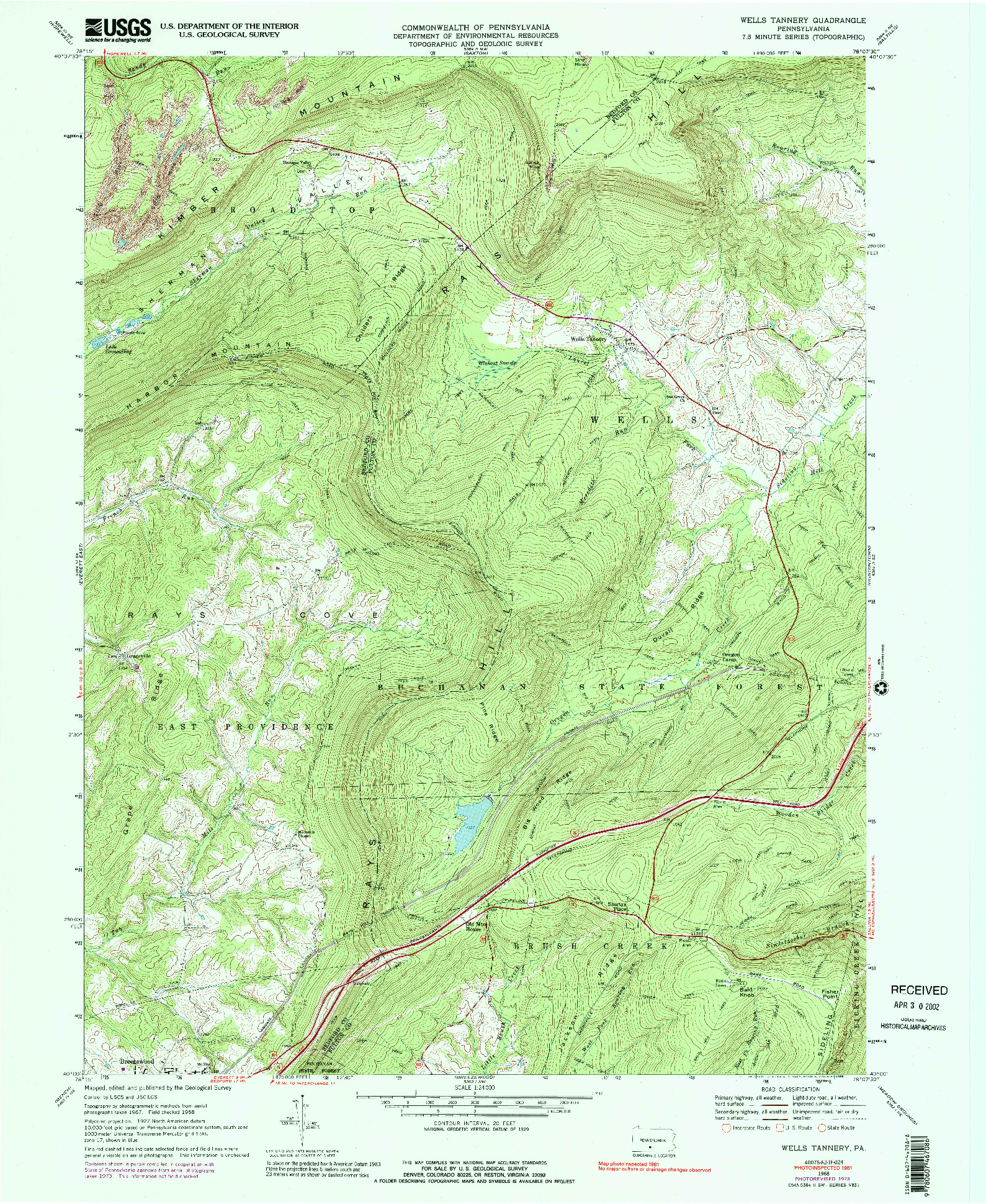 USGS 1:24000-SCALE QUADRANGLE FOR WELLS TANNERY, PA 1968