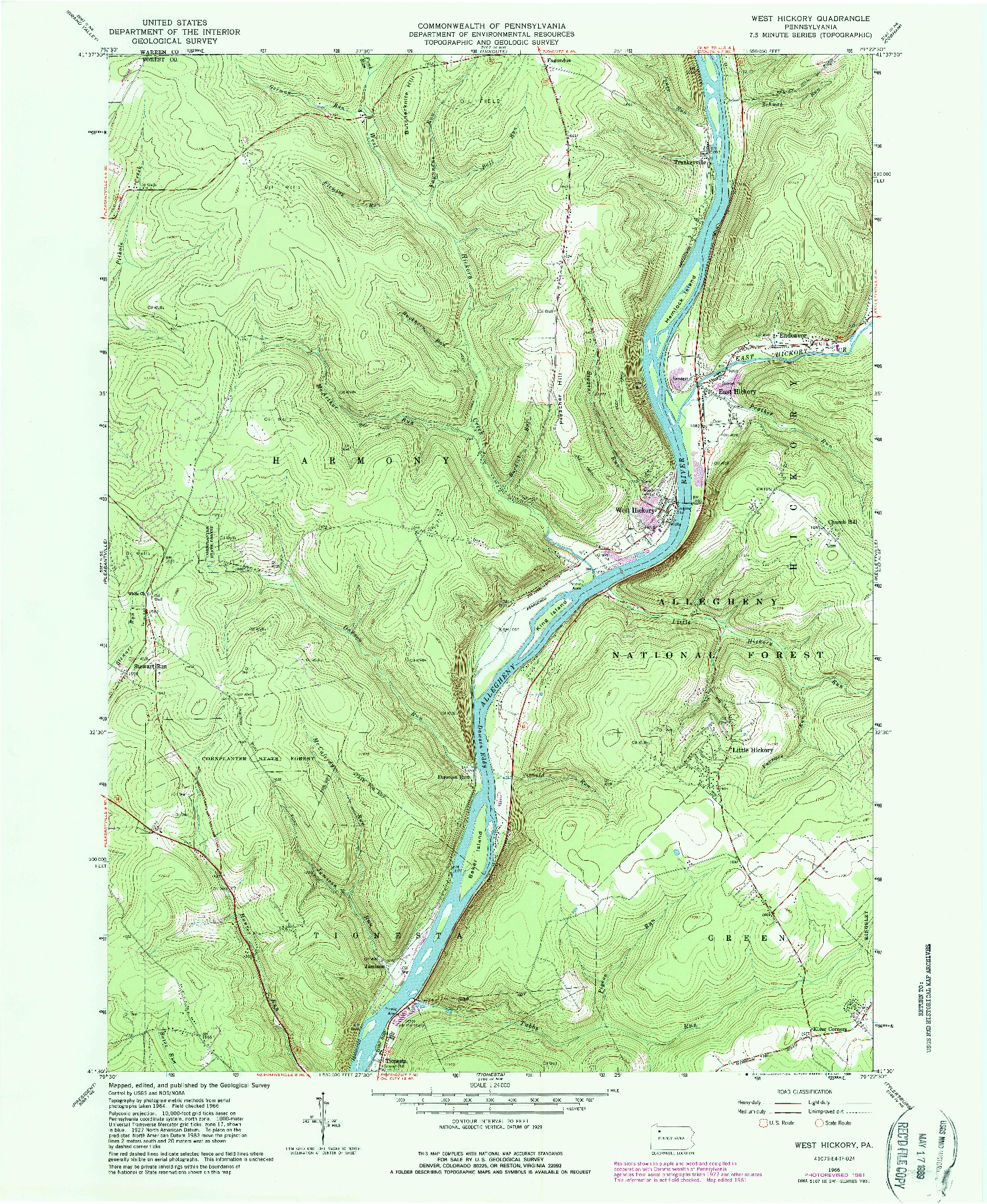 USGS 1:24000-SCALE QUADRANGLE FOR WEST HICKORY, PA 1966