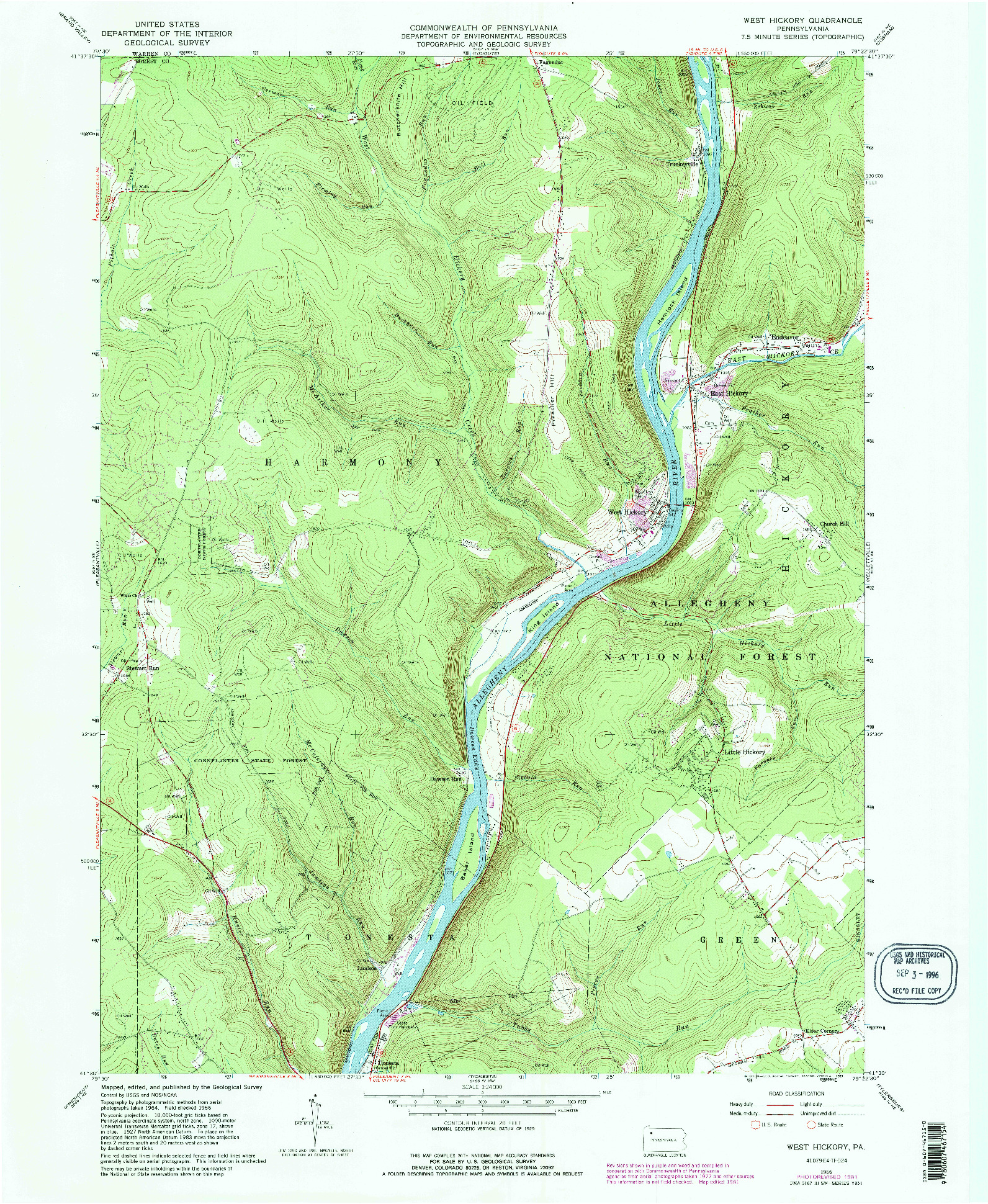 USGS 1:24000-SCALE QUADRANGLE FOR WEST HICKORY, PA 1966