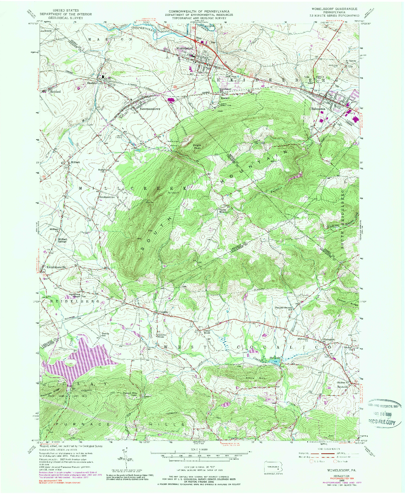 USGS 1:24000-SCALE QUADRANGLE FOR WOMELSDORF, PA 1955