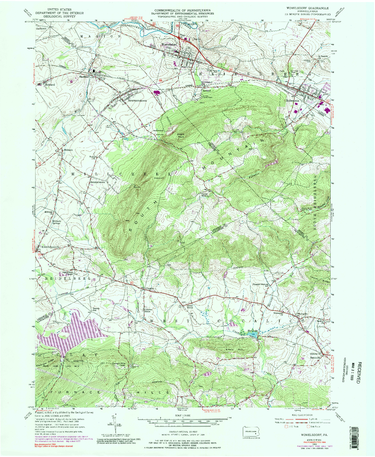 USGS 1:24000-SCALE QUADRANGLE FOR WOMELSDORF, PA 1955