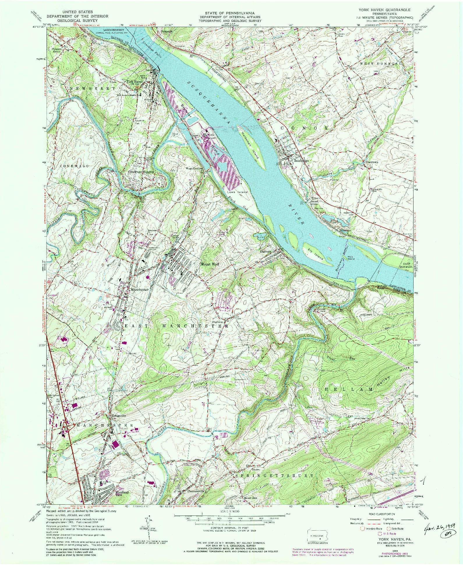 USGS 1:24000-SCALE QUADRANGLE FOR YORK HAVEN, PA 1964