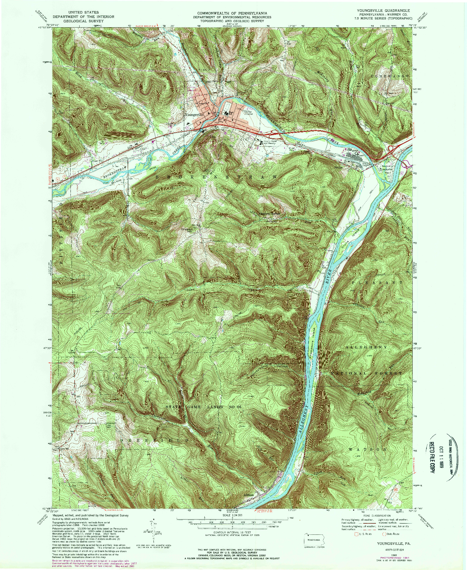 USGS 1:24000-SCALE QUADRANGLE FOR YOUNGSVILLE, PA 1969