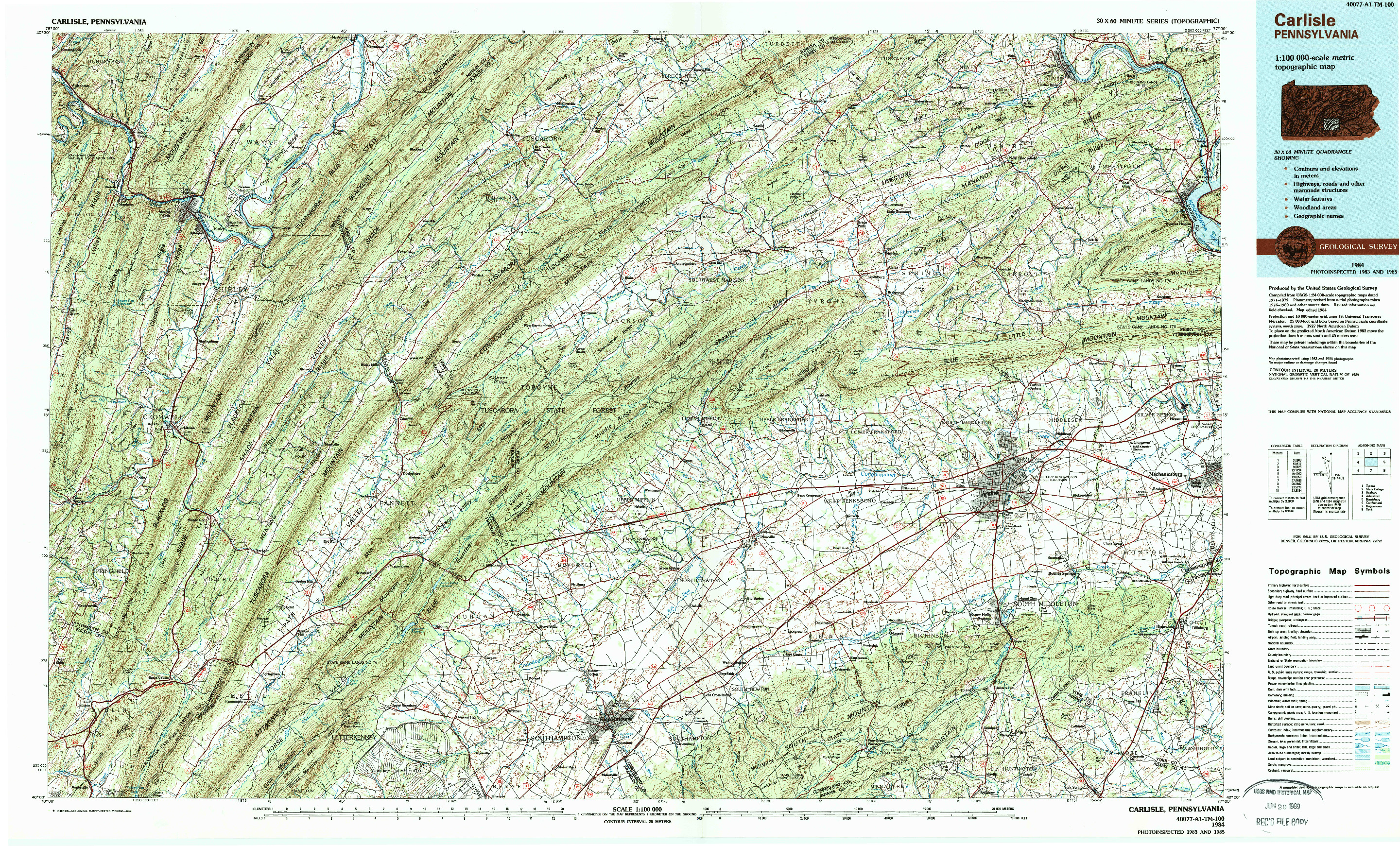 USGS 1:100000-SCALE QUADRANGLE FOR CARLISLE, PA 1984