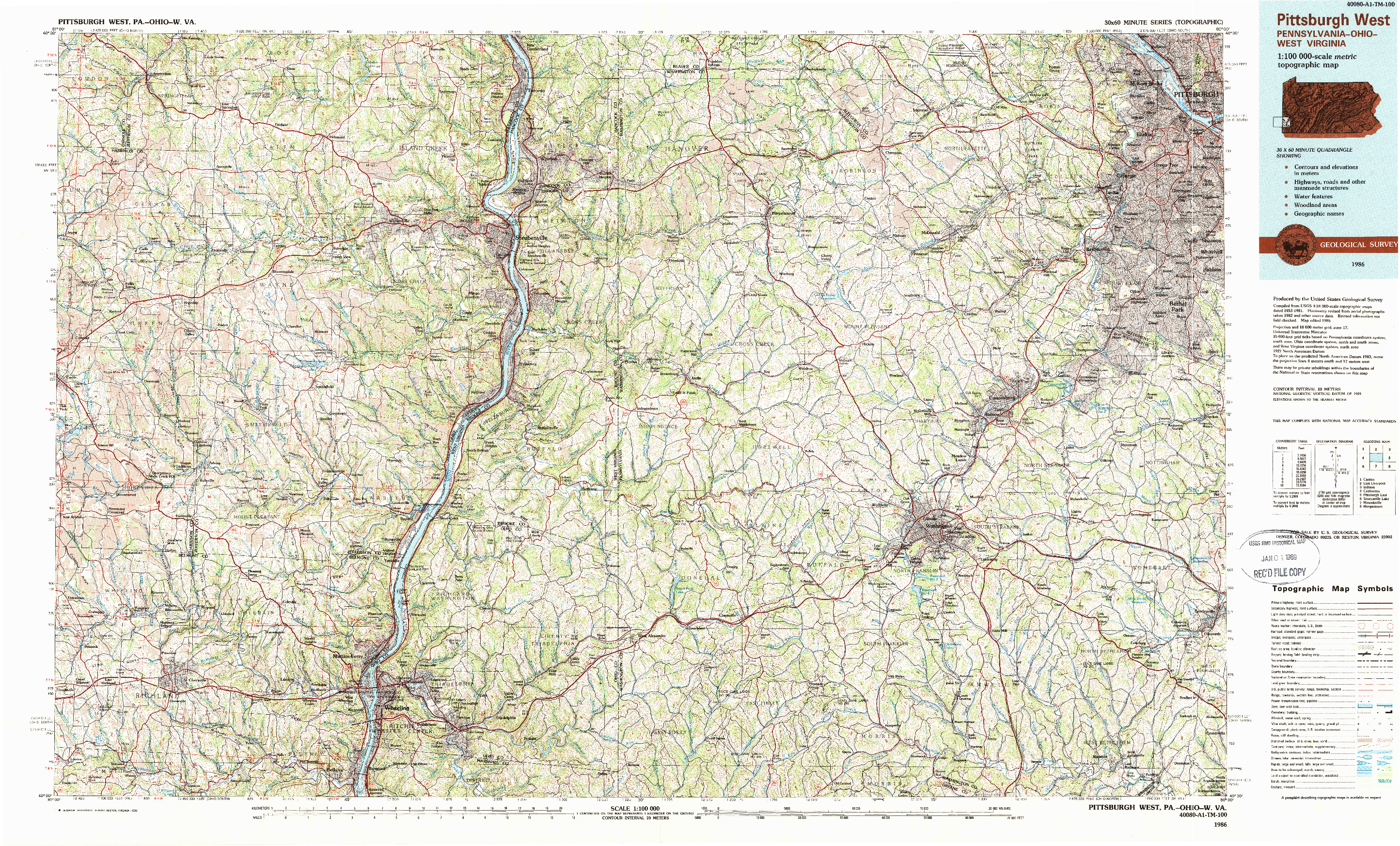 USGS 1:100000-SCALE QUADRANGLE FOR PITTSBURGH WEST, PA 1986