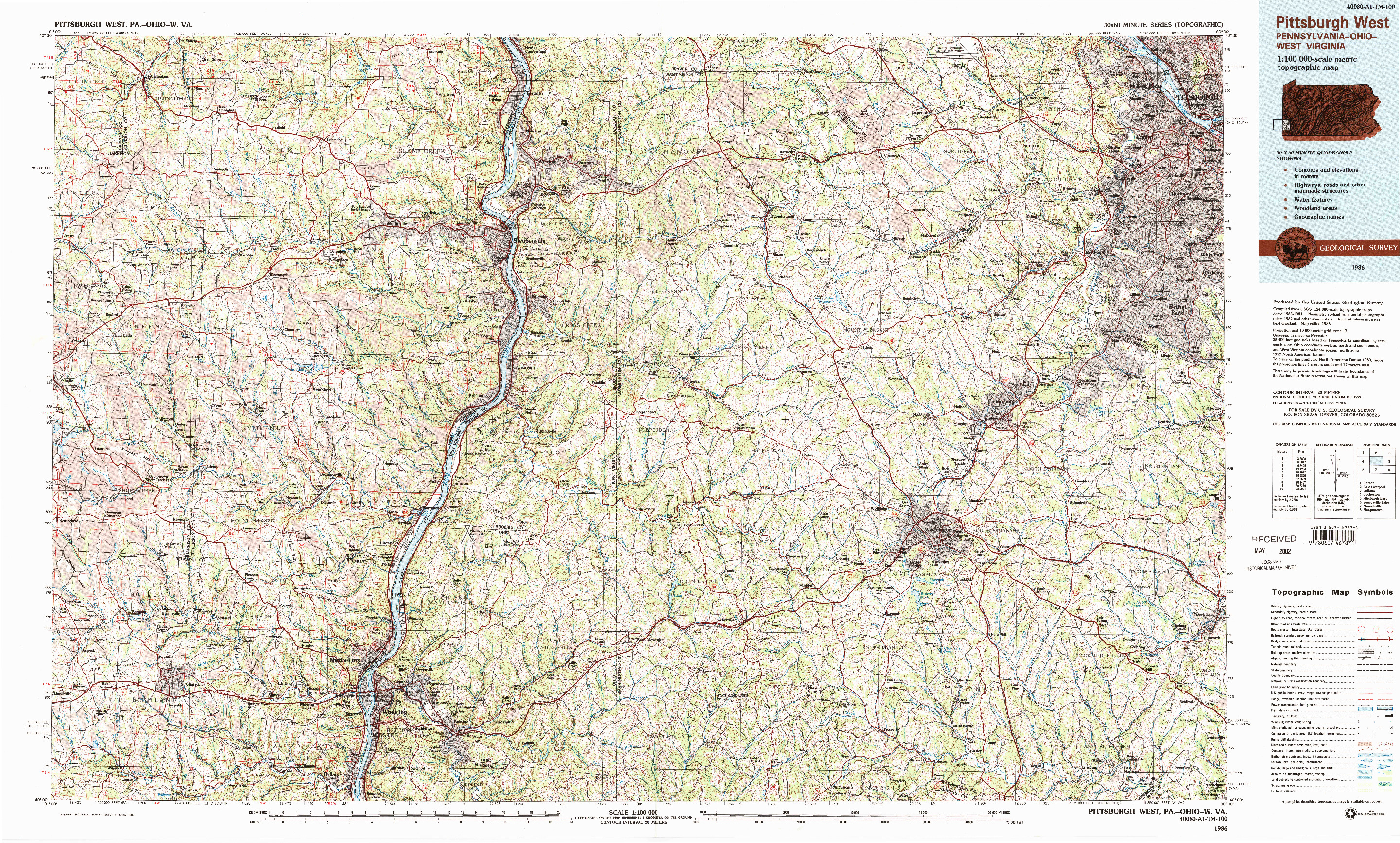 USGS 1:100000-SCALE QUADRANGLE FOR PITTSBURGH WEST, PA 1986