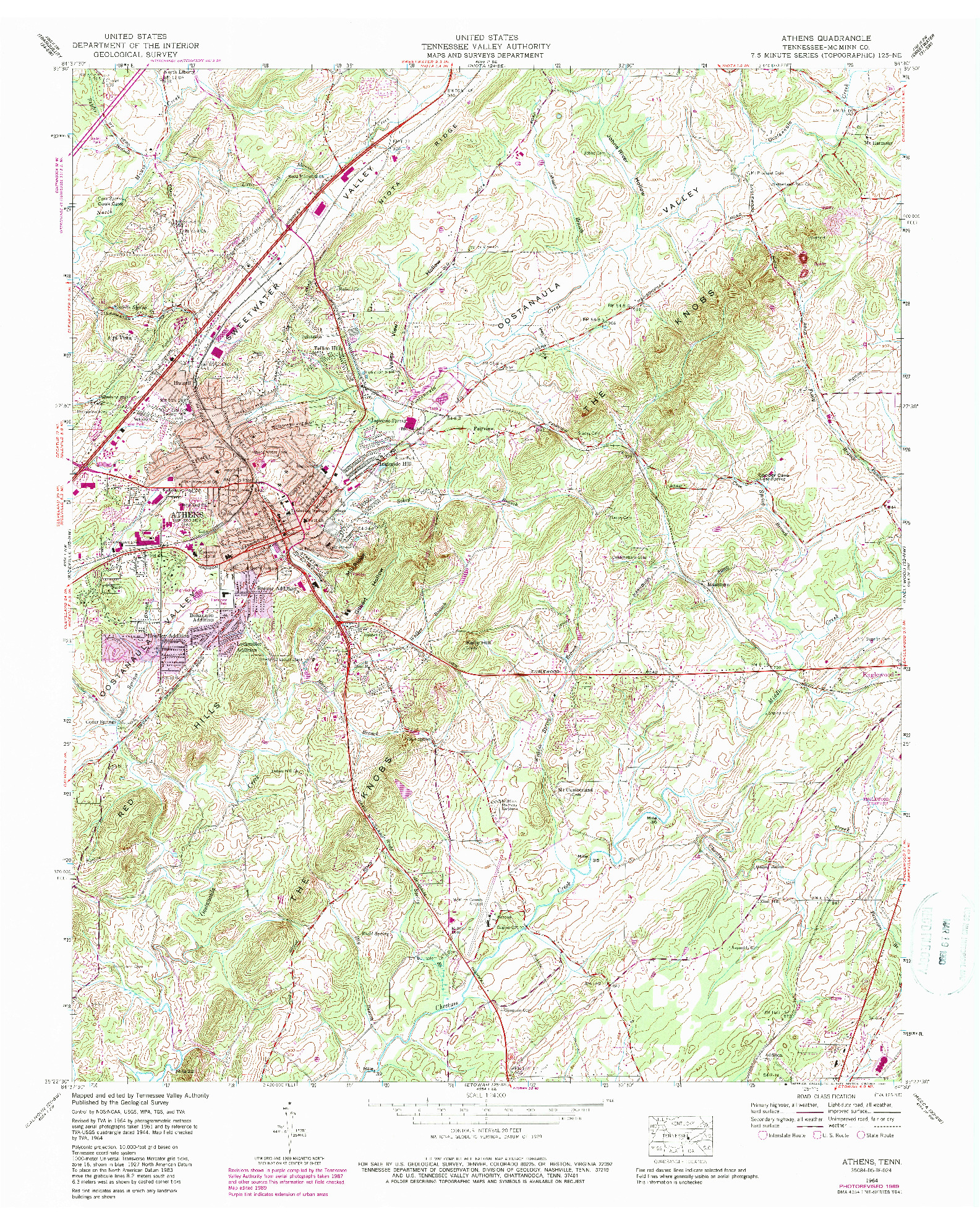 USGS 1:24000-SCALE QUADRANGLE FOR ATHENS, TN 1964