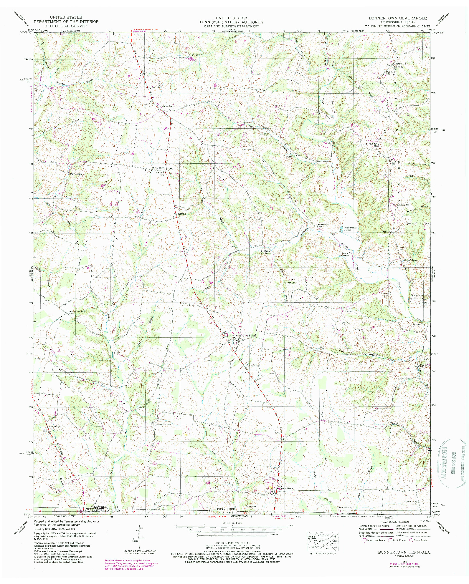 USGS 1:24000-SCALE QUADRANGLE FOR BONNERTOWN, TN 1950