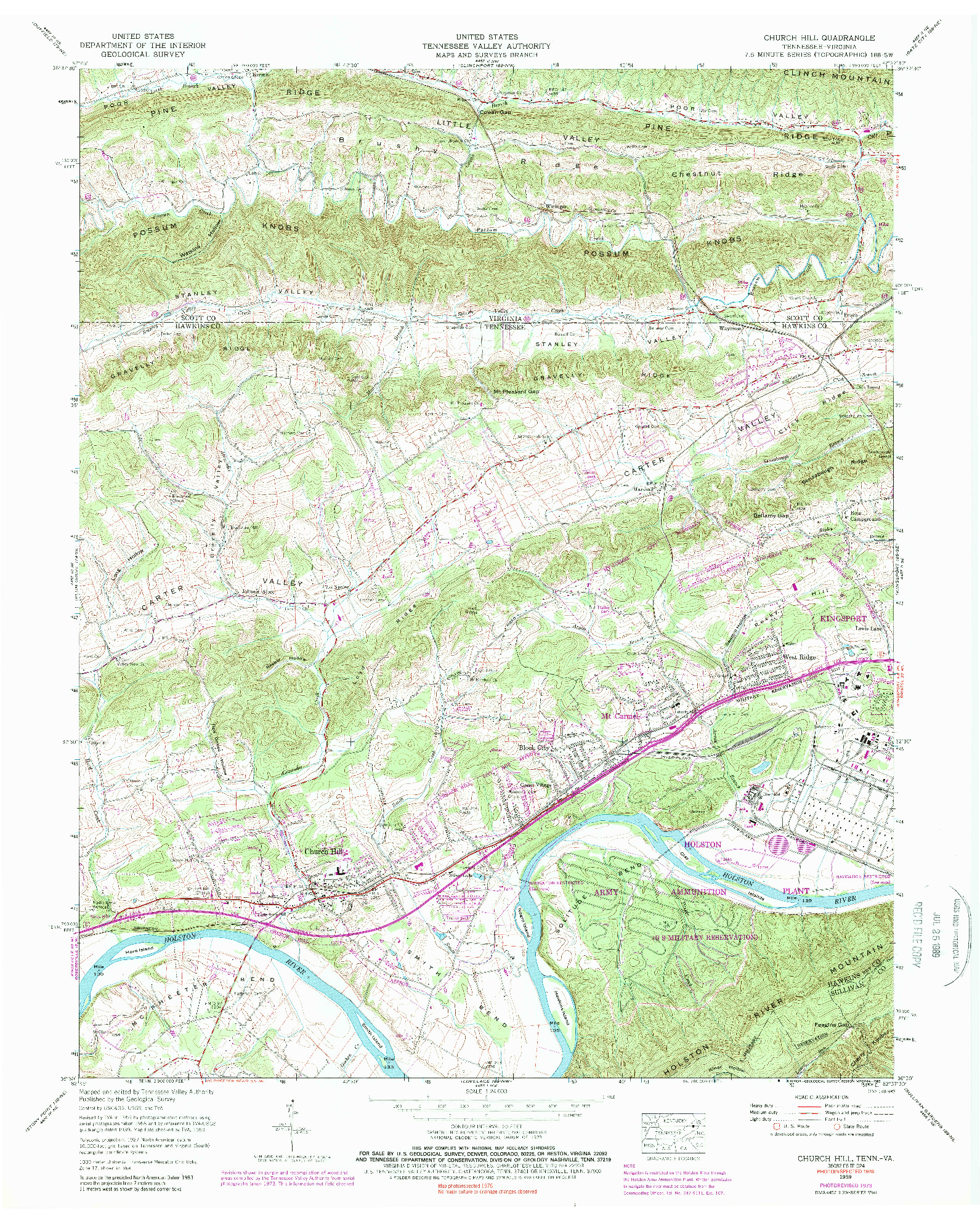 USGS 1:24000-SCALE QUADRANGLE FOR CHURCH HILL, TN 1959