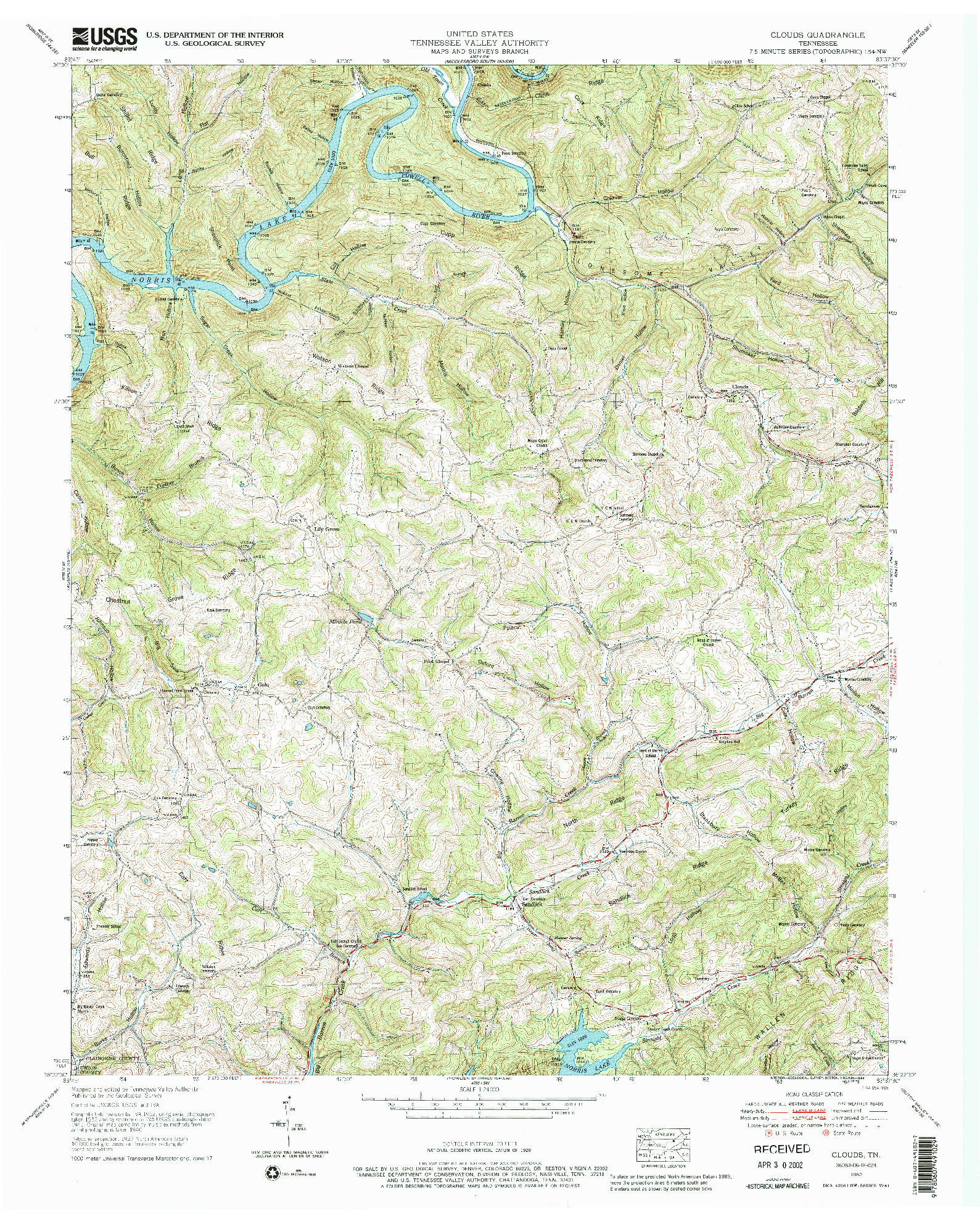 USGS 1:24000-SCALE QUADRANGLE FOR CLOUDS, TN 1952