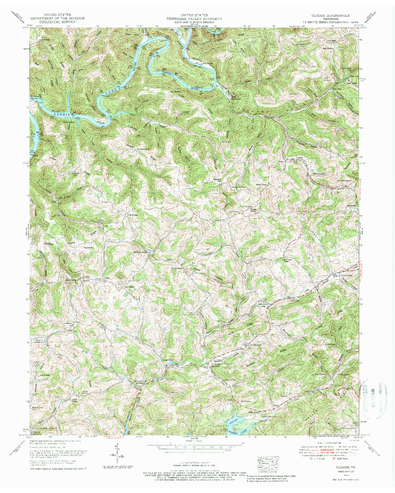 USGS 1:24000-SCALE QUADRANGLE FOR CLOUDS, TN 1952
