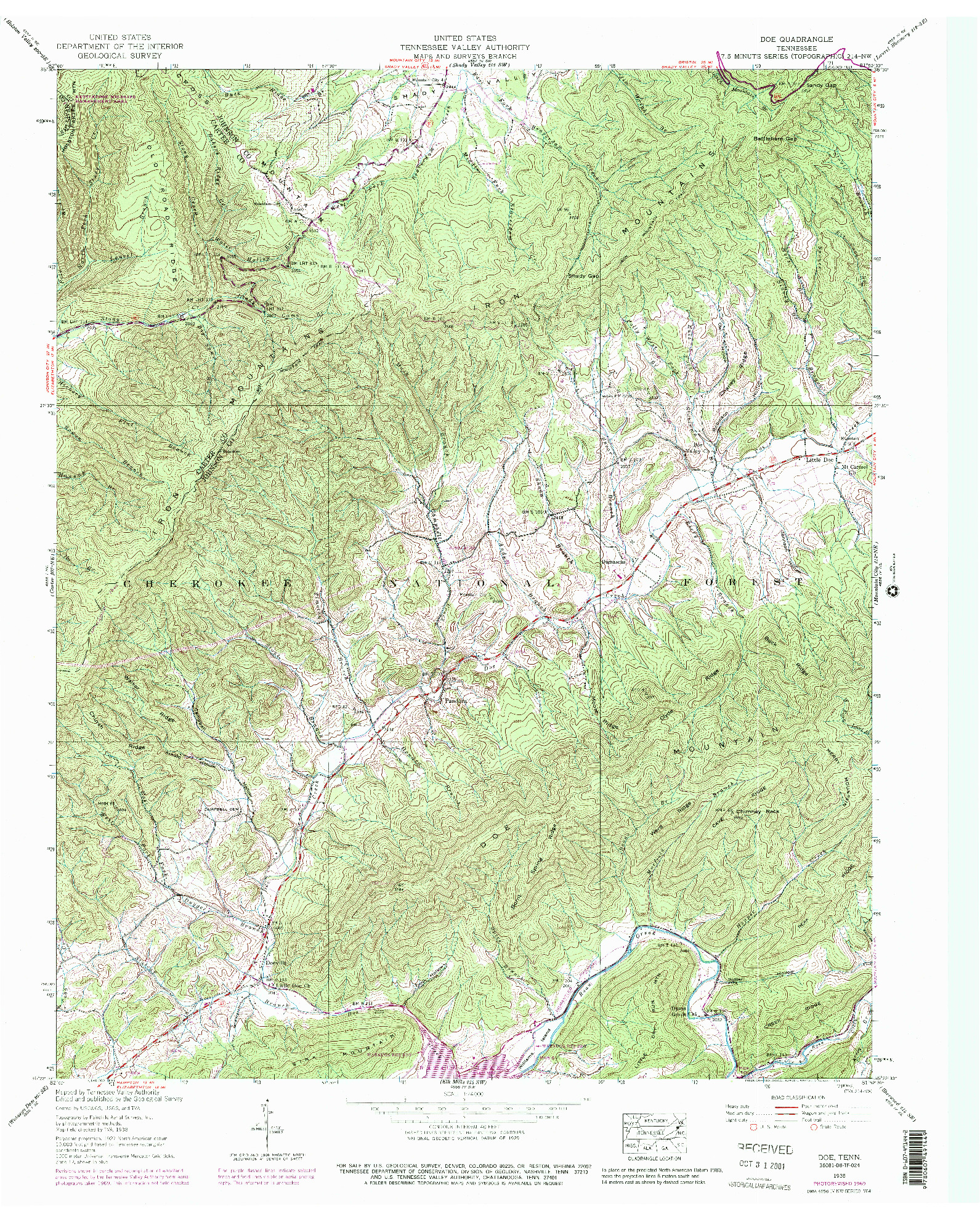 USGS 1:24000-SCALE QUADRANGLE FOR DOE, TN 1938