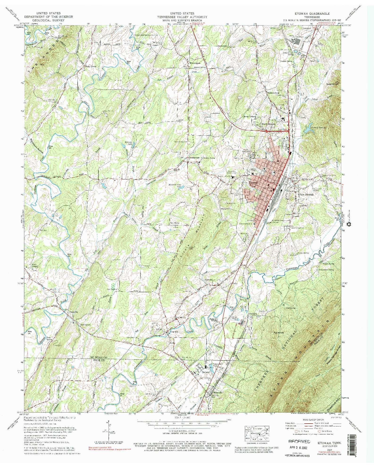 USGS 1:24000-SCALE QUADRANGLE FOR ETOWAH, TN 1967