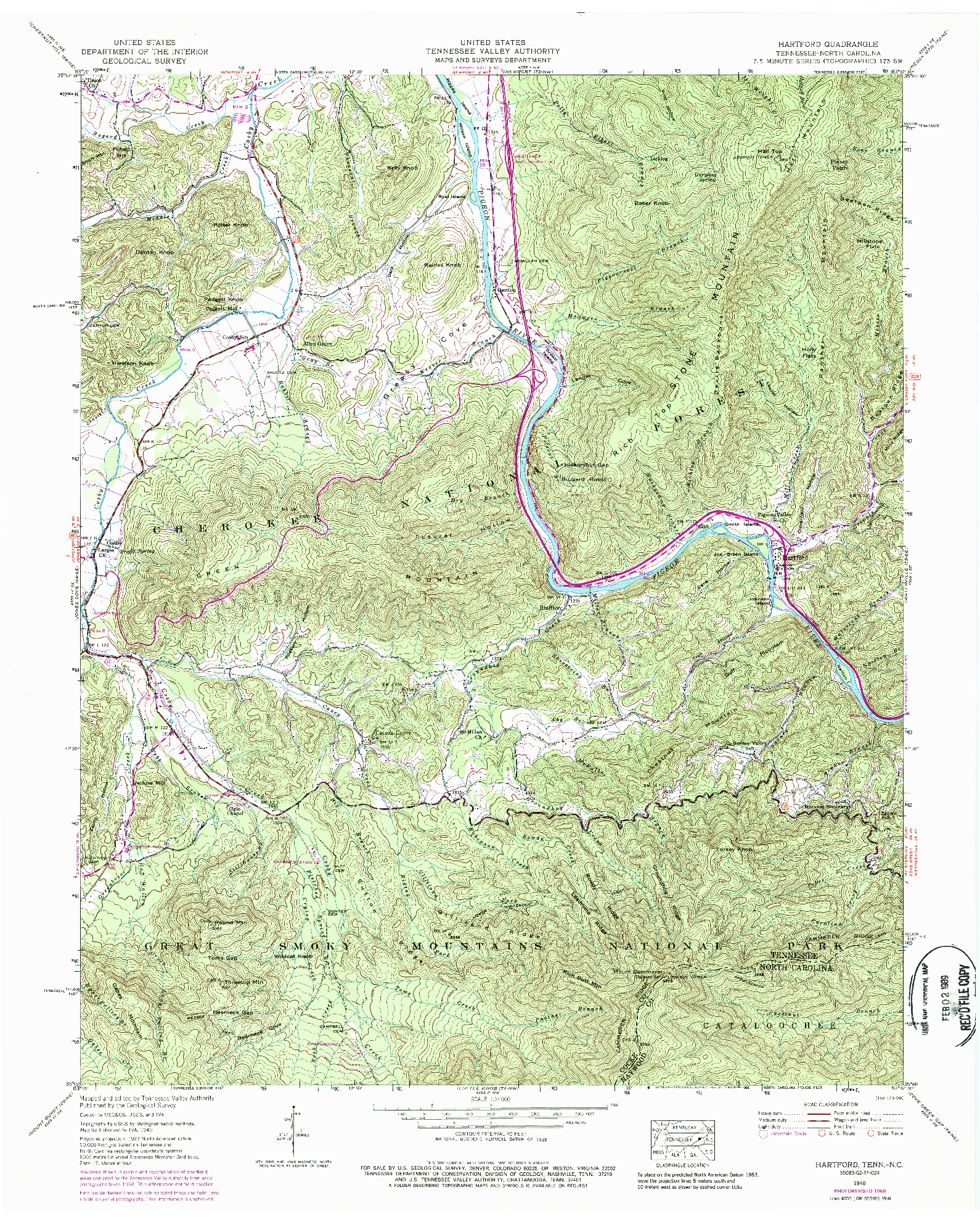 USGS 1:24000-SCALE QUADRANGLE FOR HARTFORD, TN 1940