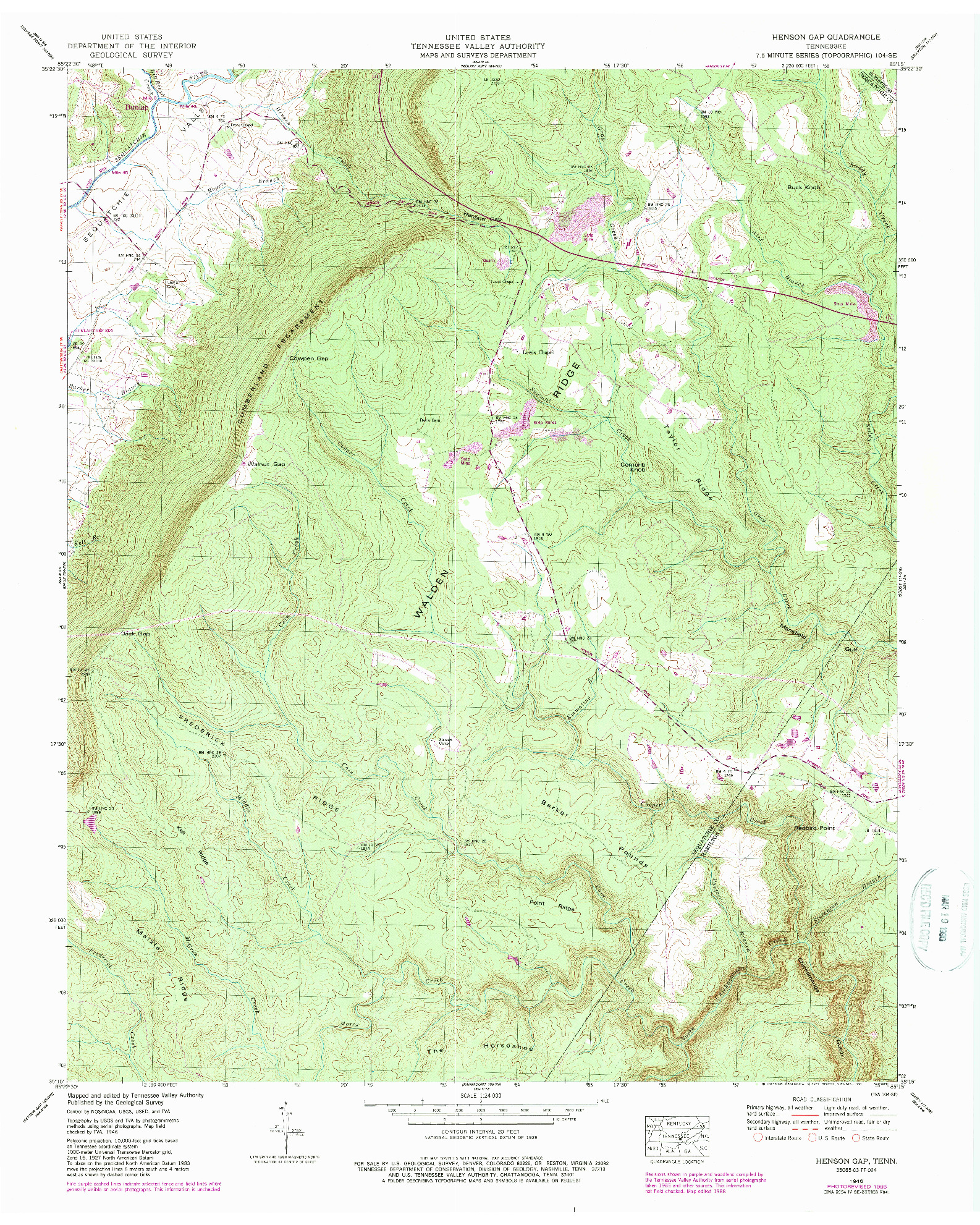 USGS 1:24000-SCALE QUADRANGLE FOR HENSON GAP, TN 1946