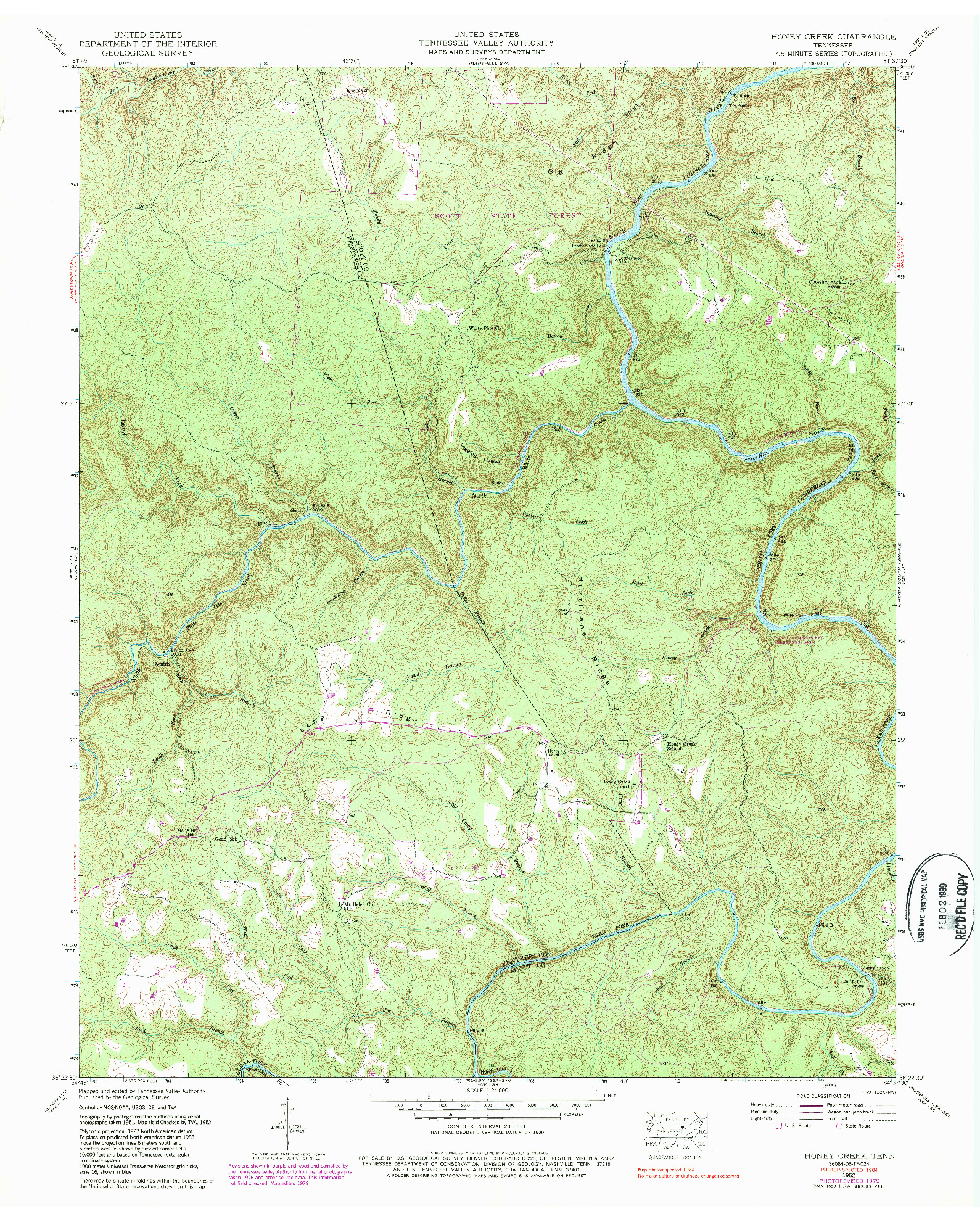 USGS 1:24000-SCALE QUADRANGLE FOR HONEY CREEK, TN 1952