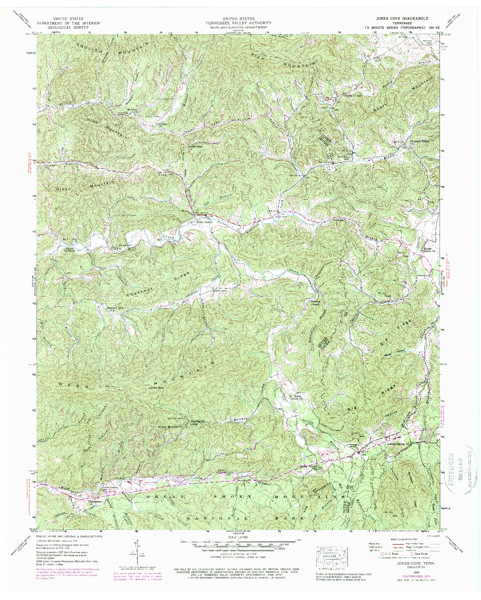 USGS 1:24000-SCALE QUADRANGLE FOR JONES COVE, TN 1940