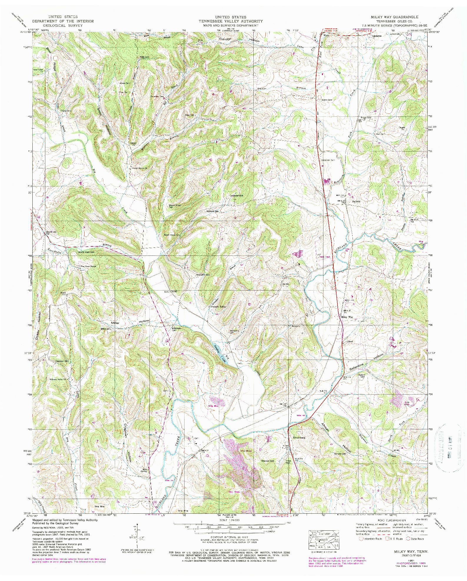 USGS 1:24000-SCALE QUADRANGLE FOR MILKY WAY, TN 1951