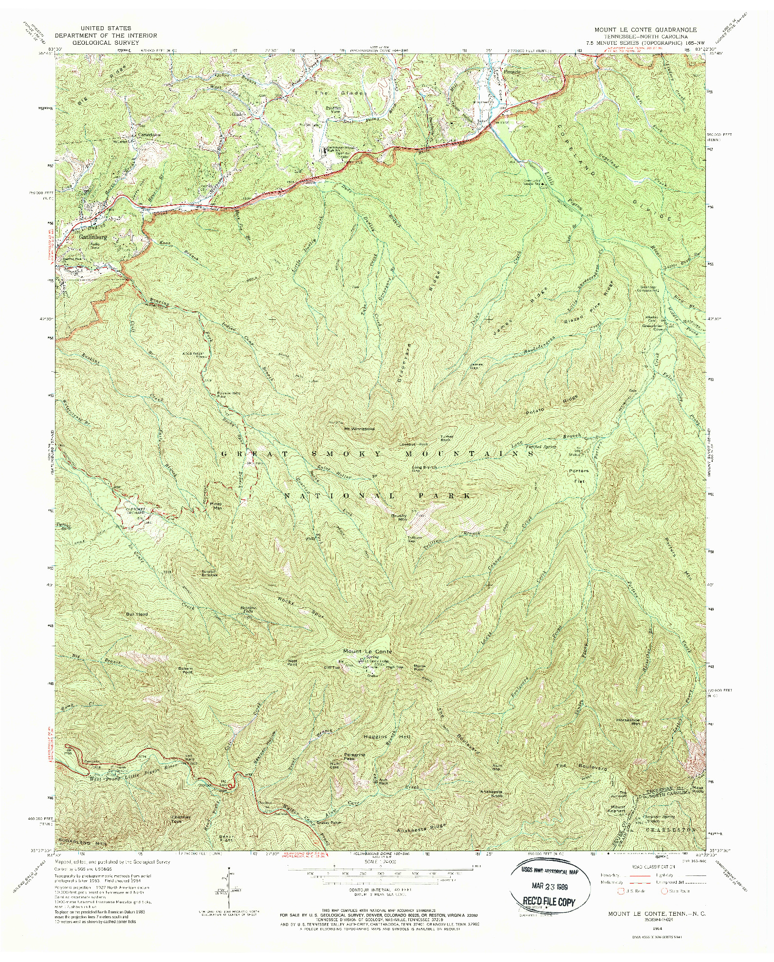 USGS 1:24000-SCALE QUADRANGLE FOR MOUNT LE CONTE, TN 1964