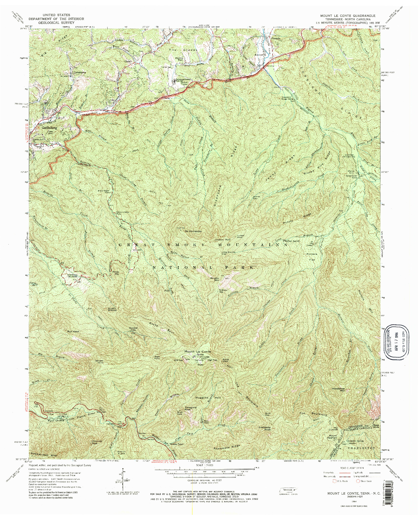 USGS 1:24000-SCALE QUADRANGLE FOR MOUNT LE CONTE, TN 1964