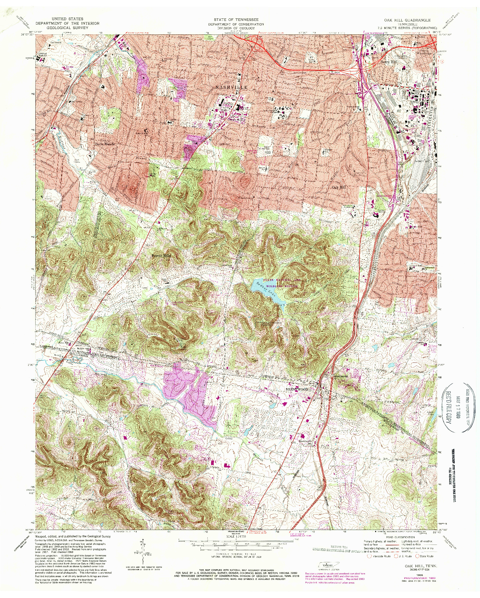 USGS 1:24000-SCALE QUADRANGLE FOR OAK HILL, TN 1968
