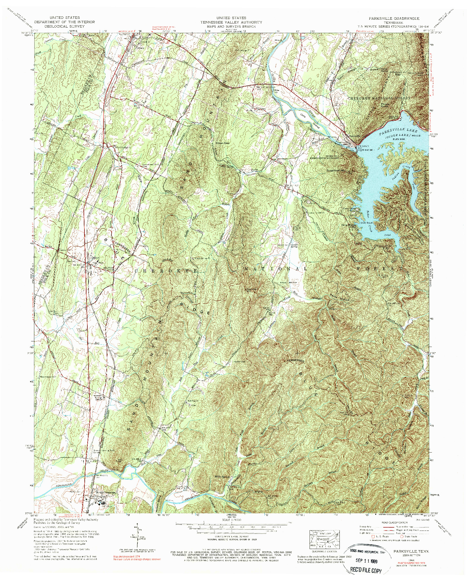 USGS 1:24000-SCALE QUADRANGLE FOR PARKSVILLE, TN 1966