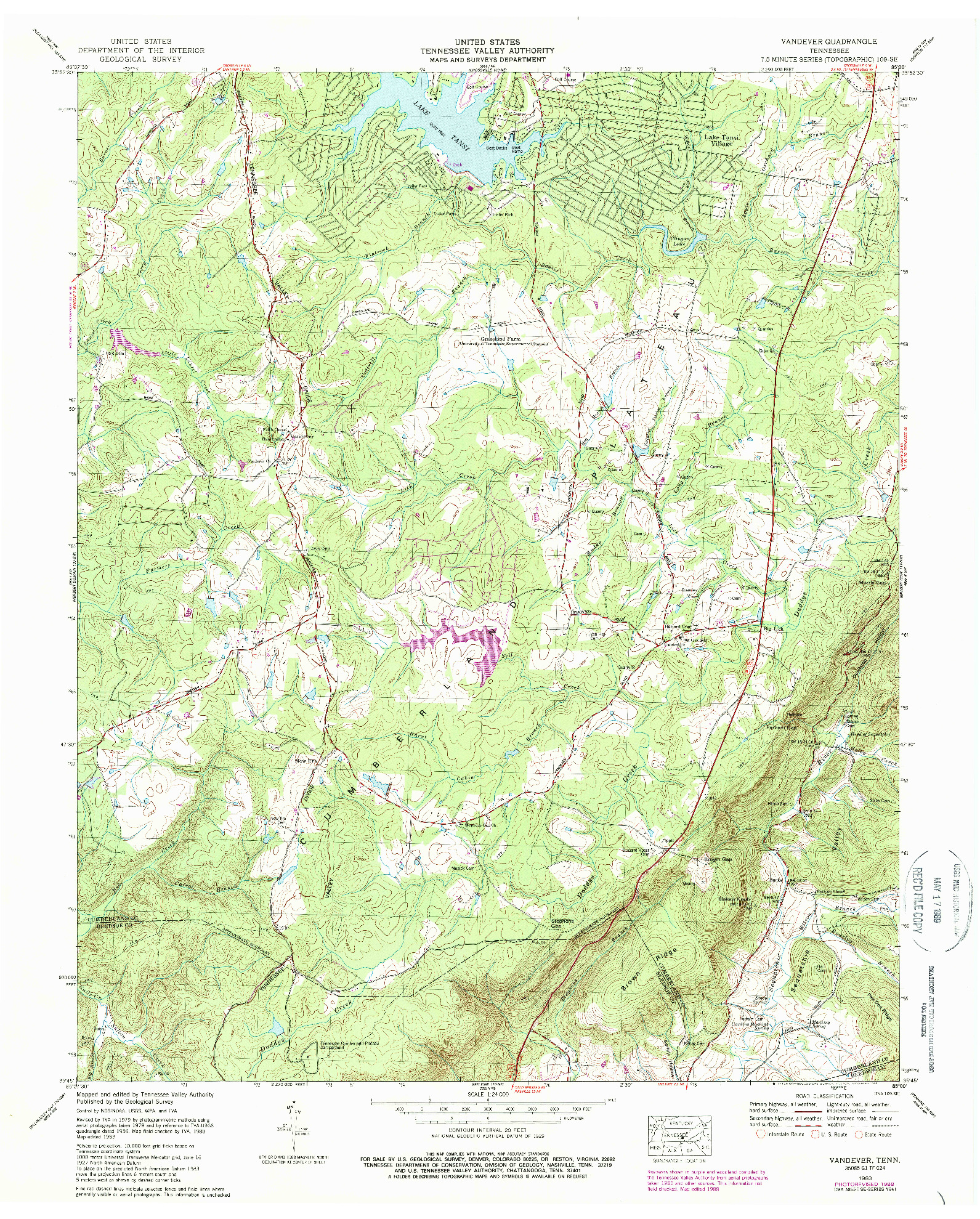USGS 1:24000-SCALE QUADRANGLE FOR VANDEVER, TN 1983