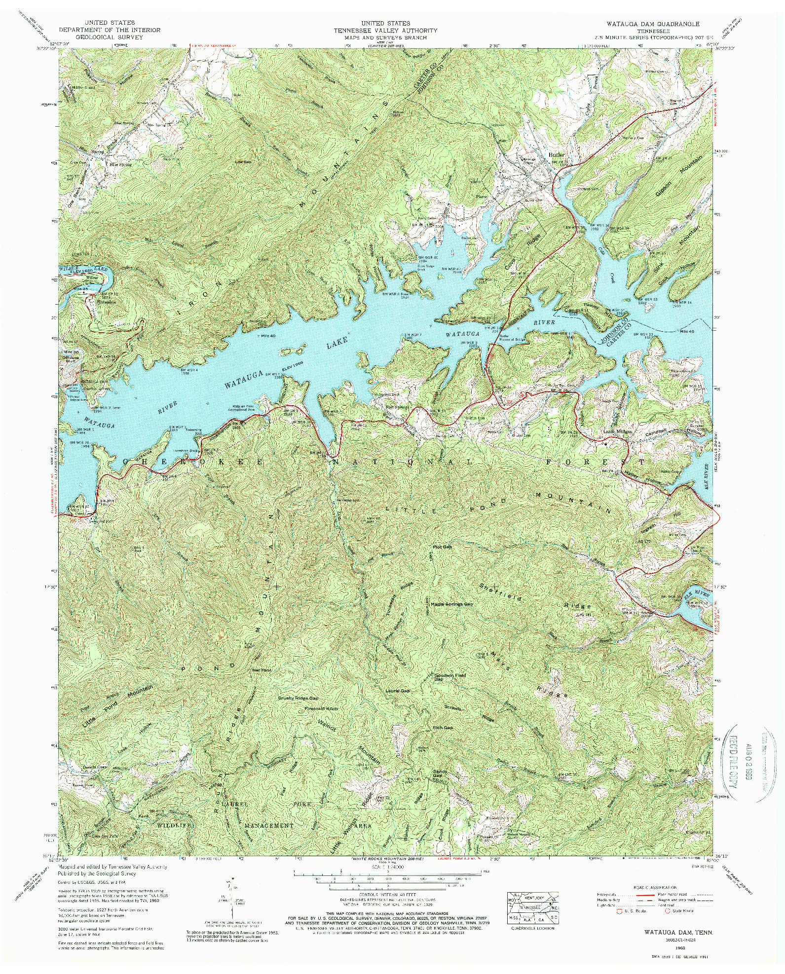 USGS 1:24000-SCALE QUADRANGLE FOR WATAUGA DAM, TN 1960