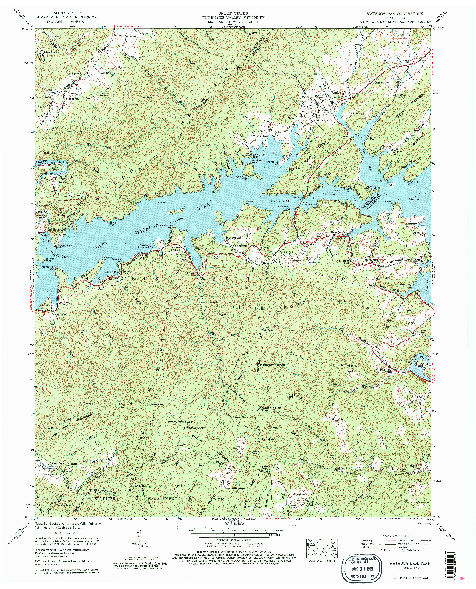 USGS 1:24000-SCALE QUADRANGLE FOR WATAUGA DAM, TN 1960
