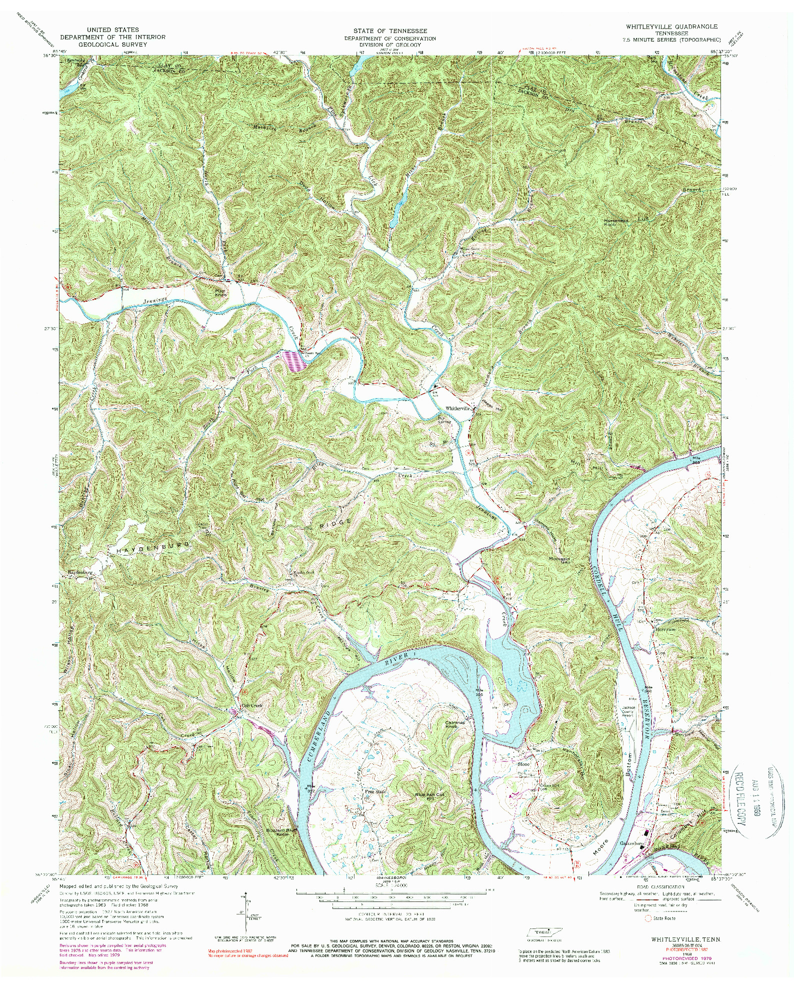 USGS 1:24000-SCALE QUADRANGLE FOR WHITLEYVILLE, TN 1968