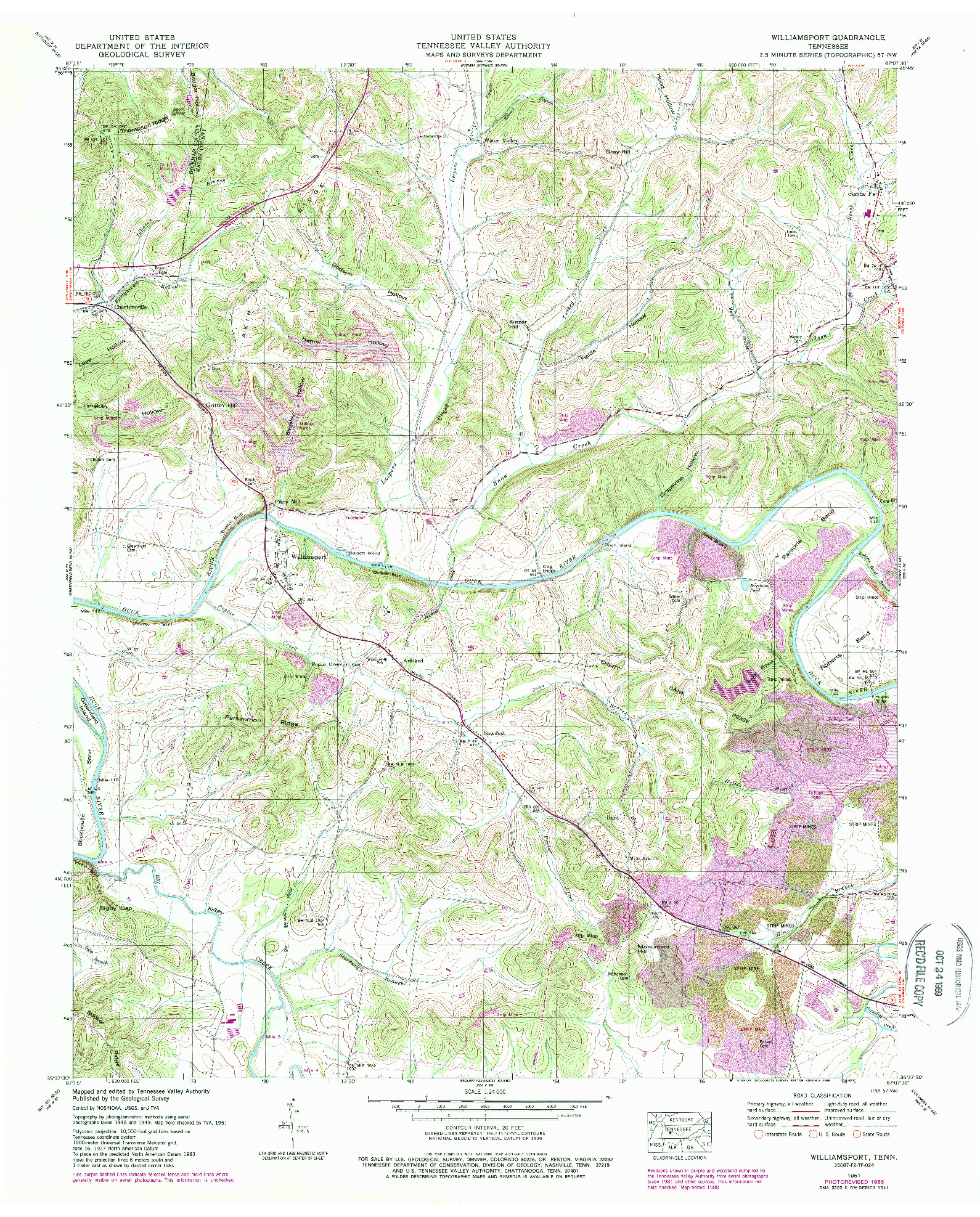 USGS 1:24000-SCALE QUADRANGLE FOR WILLIAMSPORT, TN 1951