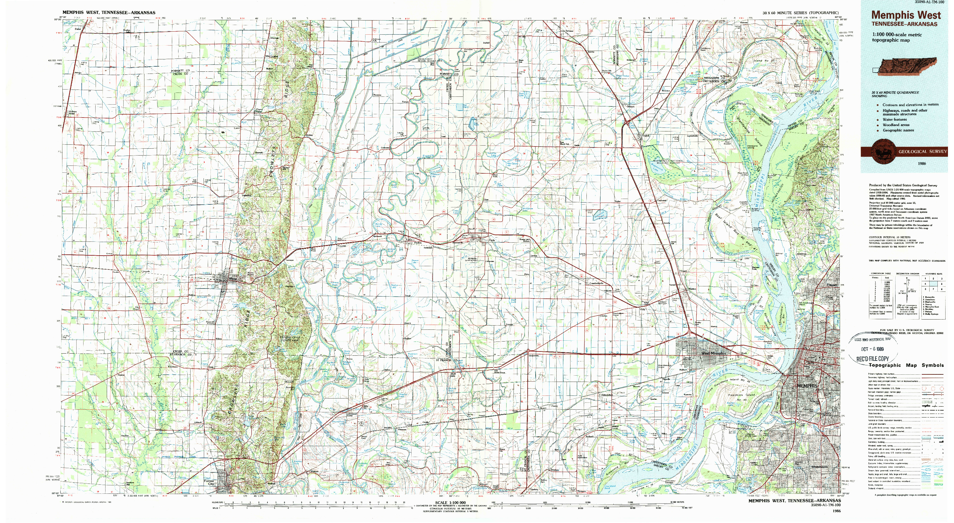 USGS 1:100000-SCALE QUADRANGLE FOR MEMPHIS WEST, TN 1986