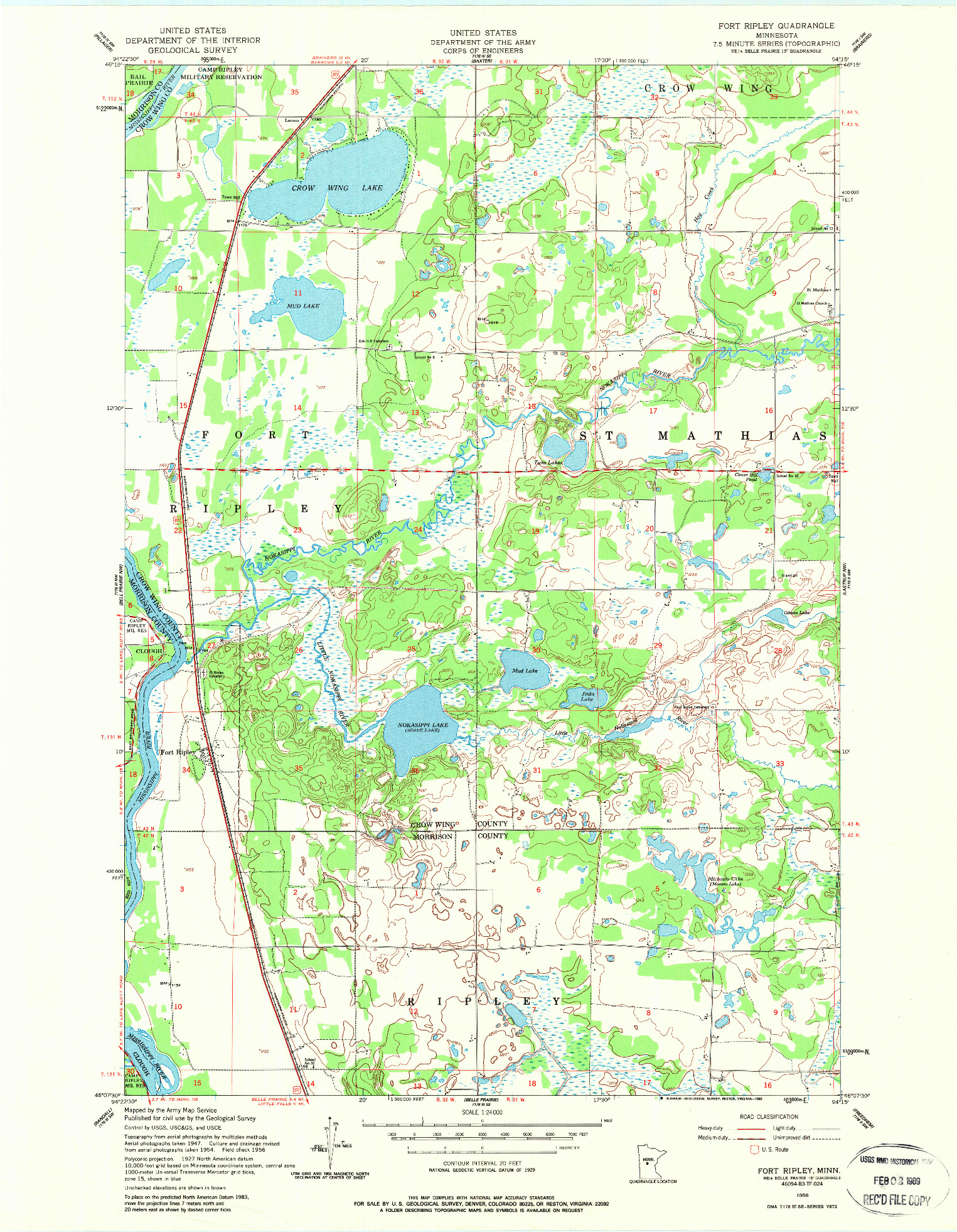 USGS 1:24000-SCALE QUADRANGLE FOR FORT RIPLEY, MN 1956