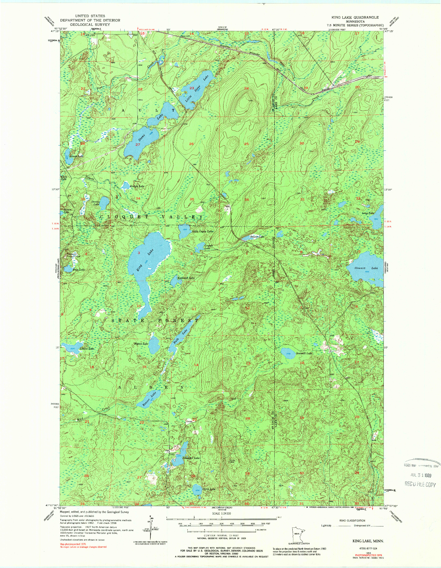 USGS 1:24000-SCALE QUADRANGLE FOR KING LAKE, MN 1956