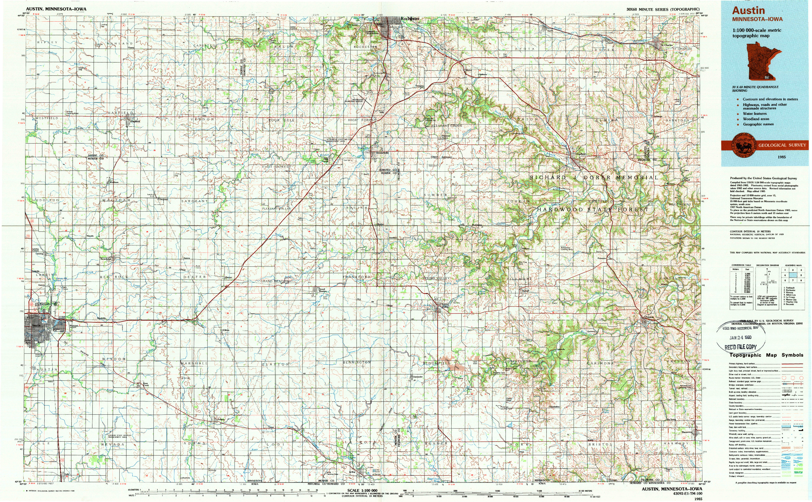 USGS 1:100000-SCALE QUADRANGLE FOR AUSTIN, MN 1985