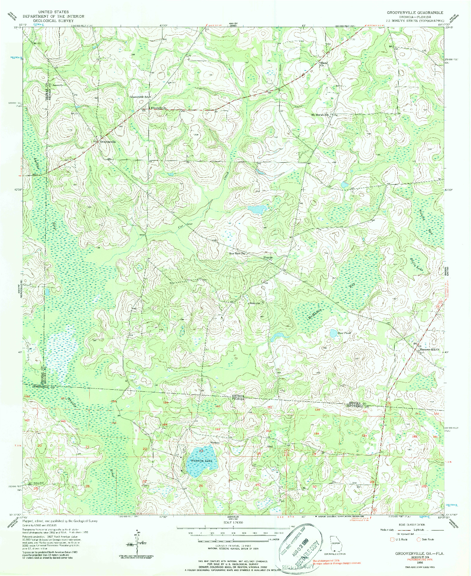 USGS 1:24000-SCALE QUADRANGLE FOR GROOVERVILLE, GA 1956