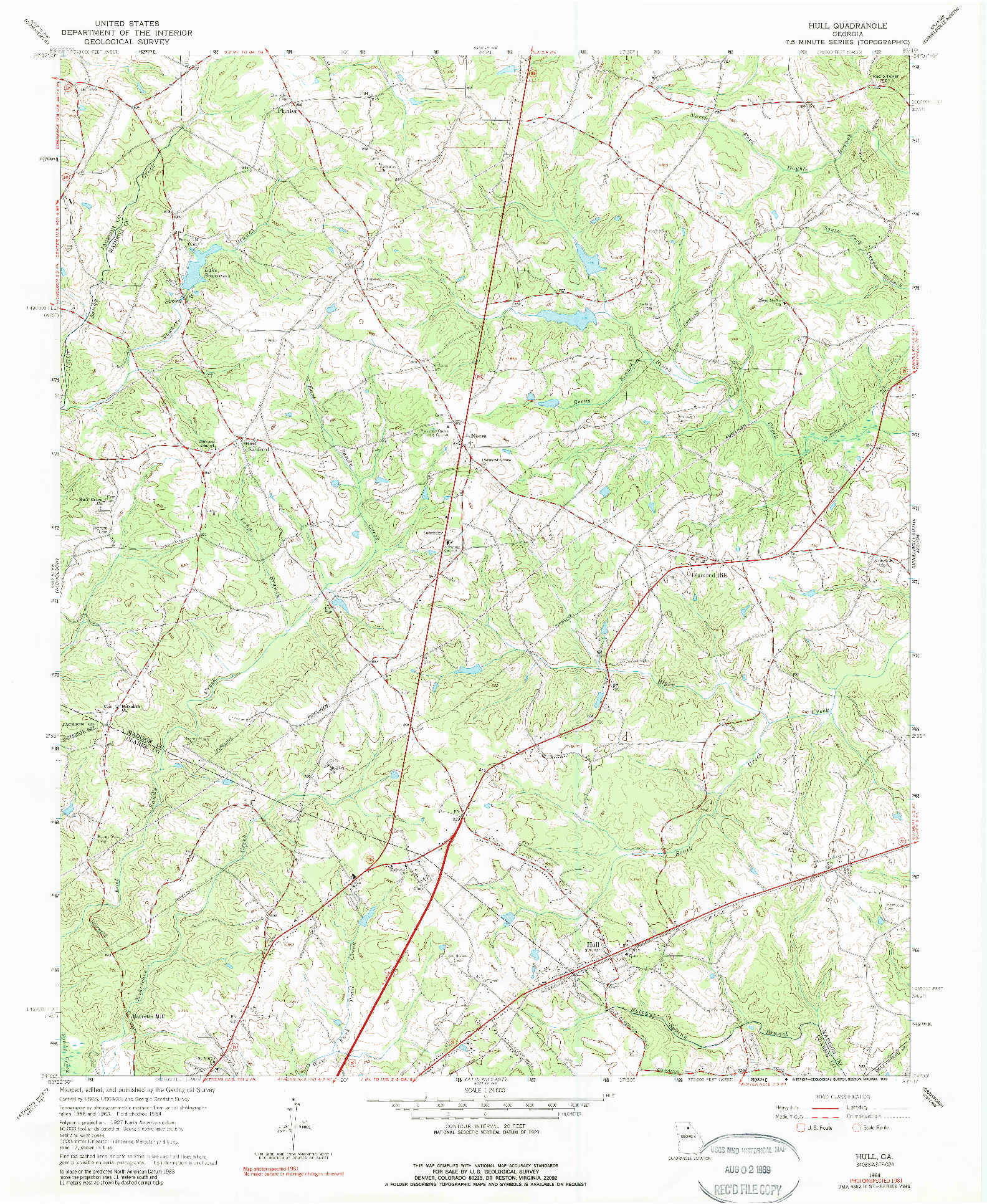 USGS 1:24000-SCALE QUADRANGLE FOR HULL, GA 1964