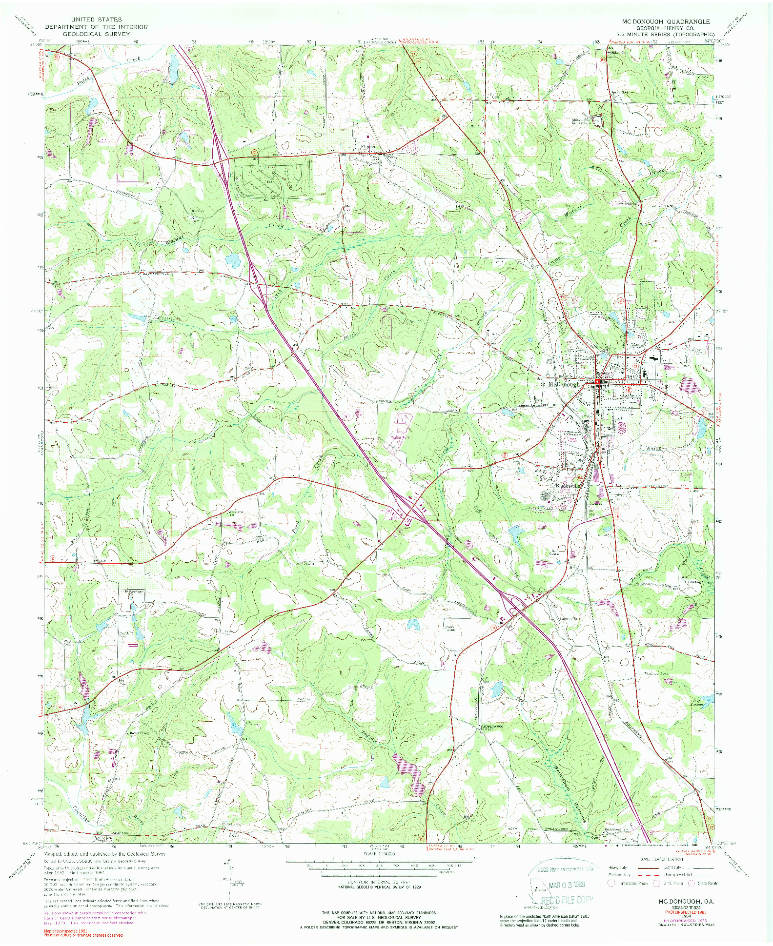 USGS 1:24000-SCALE QUADRANGLE FOR MC DONOUGH, GA 1964
