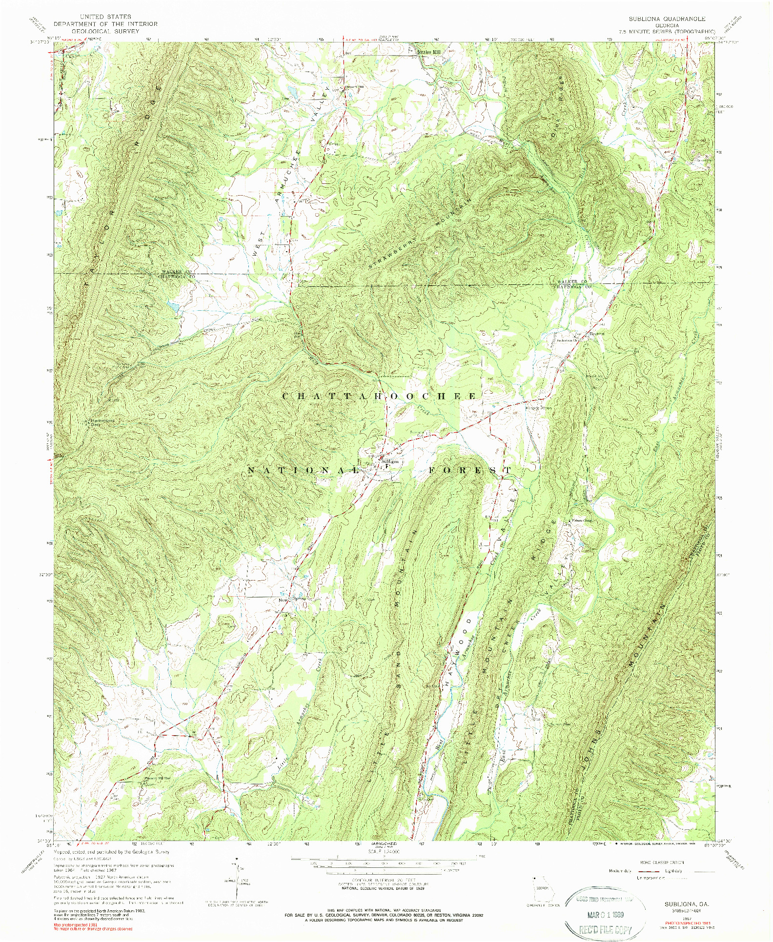 USGS 1:24000-SCALE QUADRANGLE FOR SUBLIGNA, GA 1967